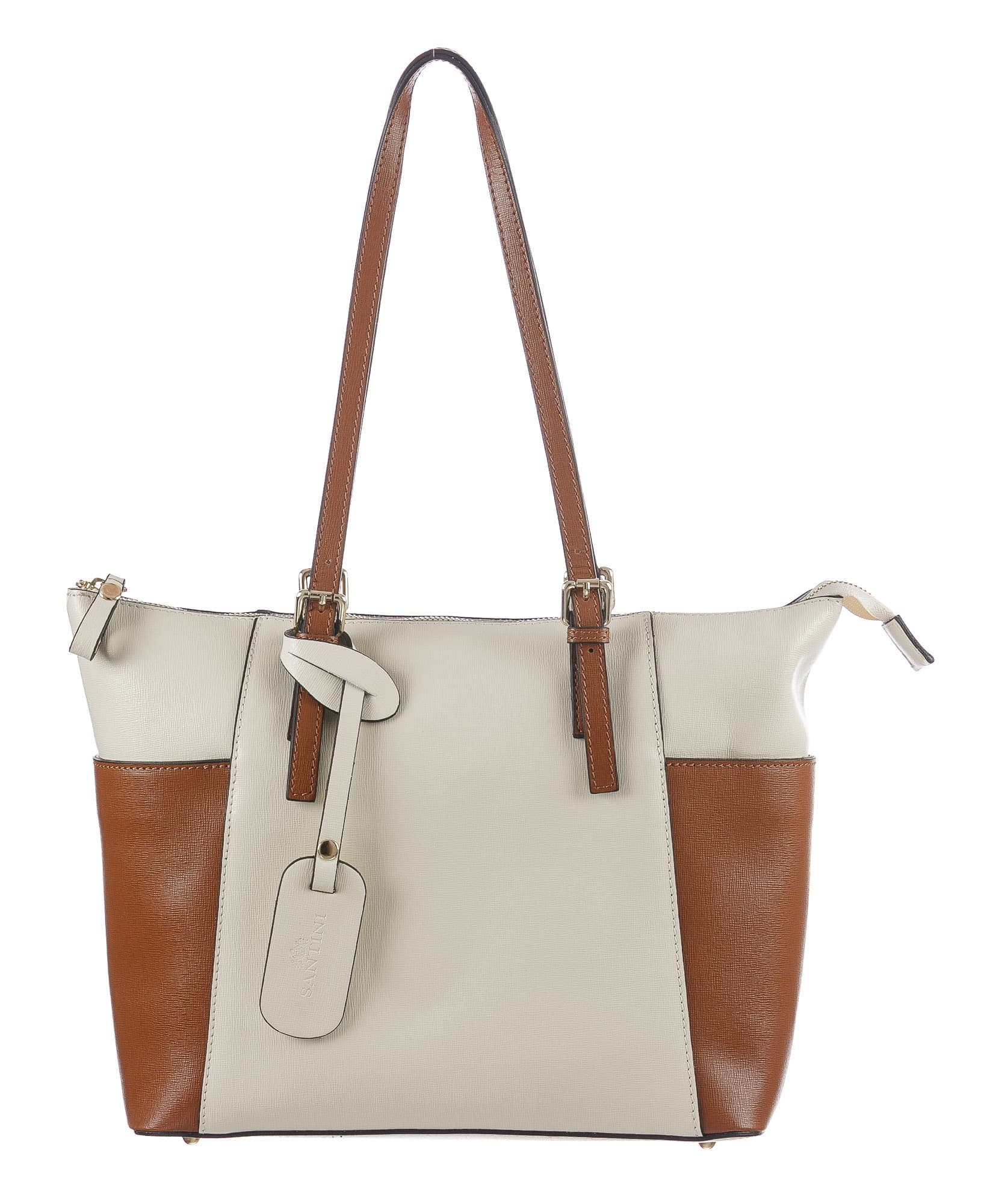 Borsa a spalla da donna in vera pelle CLERY, colore PANNA/MARRONE, CHIARO SCURO, MADE IN ITALY
