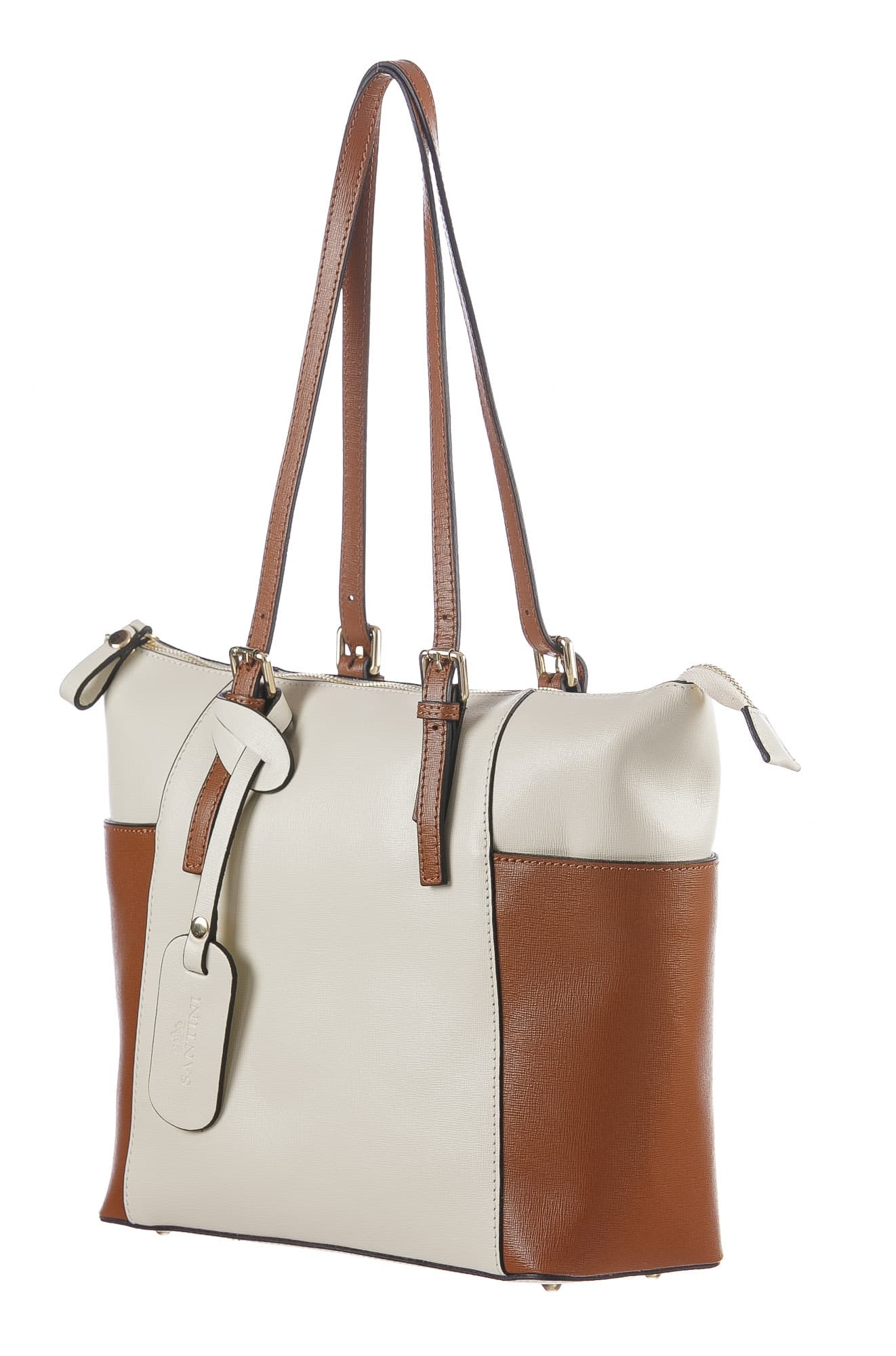 Borsa a spalla da donna in vera pelle CLERY, colore PANNA/MARRONE, CHIARO SCURO, MADE IN ITALY