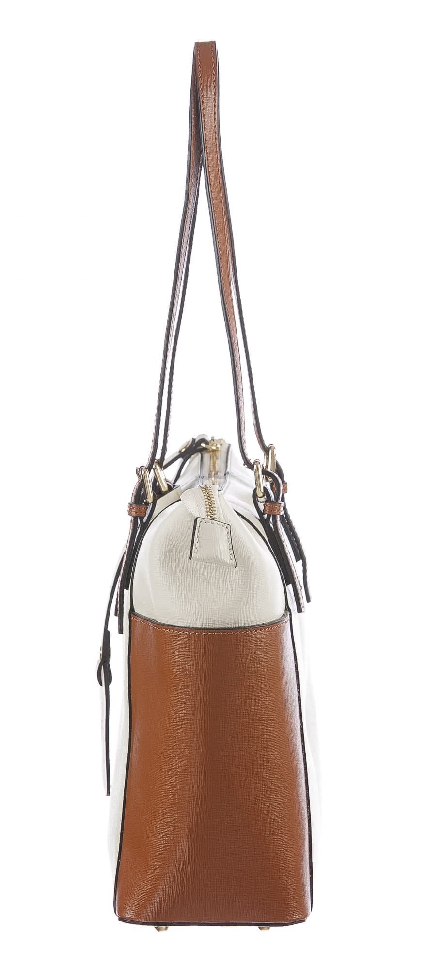 Borsa a spalla da donna in vera pelle CLERY, colore PANNA/MARRONE, CHIARO SCURO, MADE IN ITALY