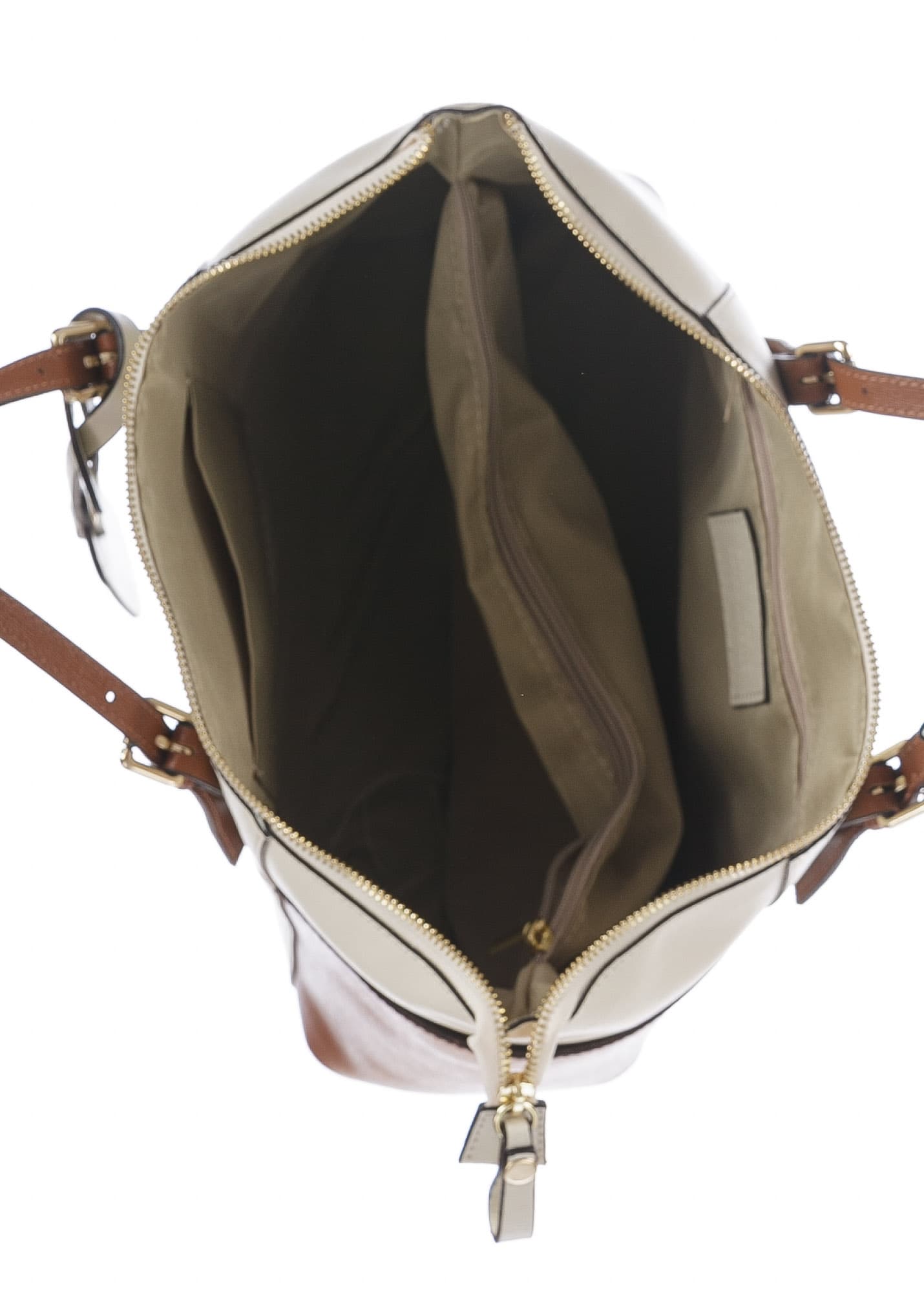 Borsa a spalla da donna in vera pelle CLERY, colore PANNA/MARRONE, CHIARO SCURO, MADE IN ITALY