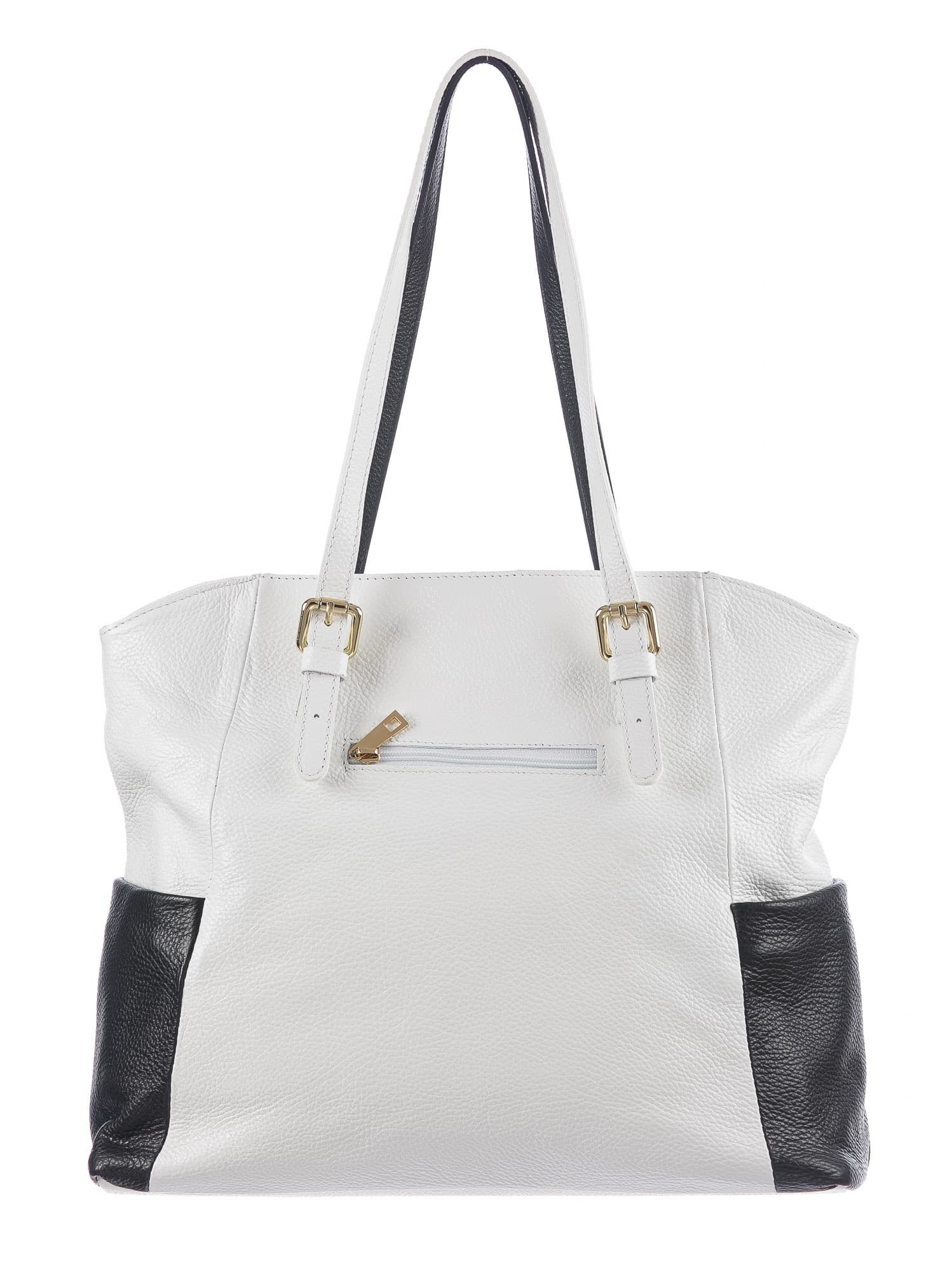 Borsa a spalla da donna in vera pelle CLERY, colore BIANCO/NERO, CHIARO SCURO, MADE IN ITALY