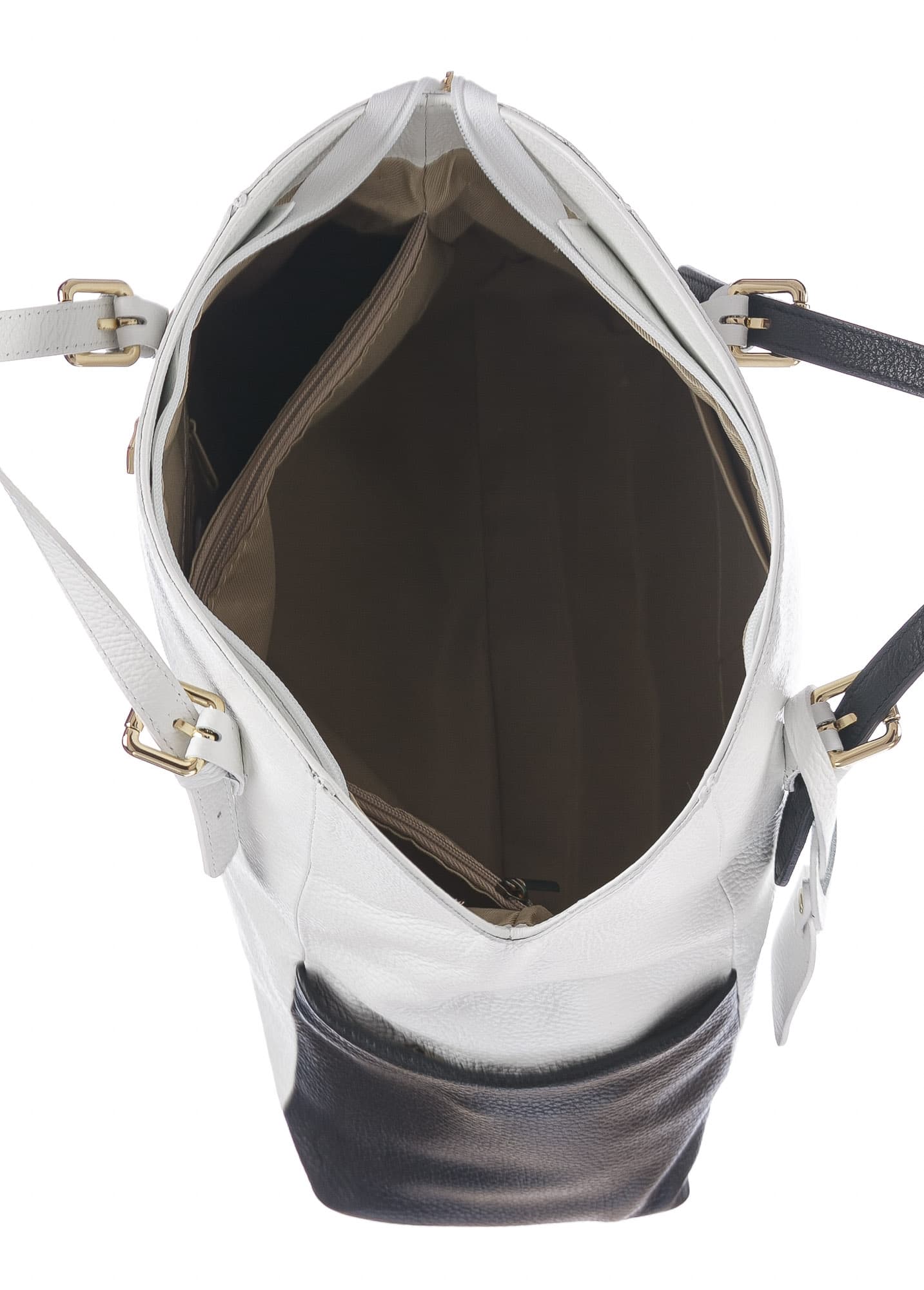 Borsa a spalla da donna in vera pelle CLERY, colore BIANCO/NERO, CHIARO SCURO, MADE IN ITALY