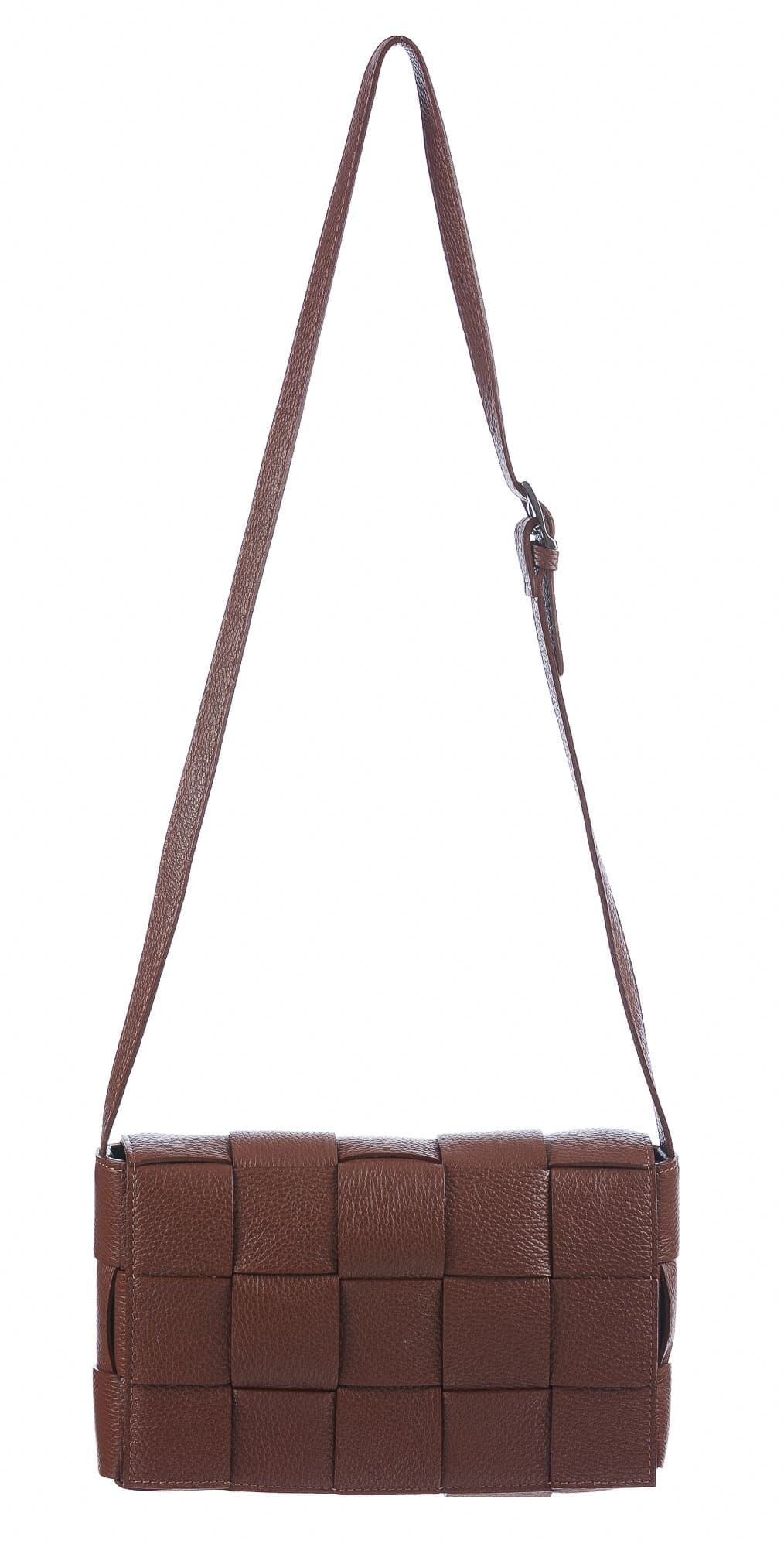 Borsa a spalla da donna in vera pelle intrecciata VIVIANA, colore MARRONE, CHIARO SCURO, MADE IN ITALY