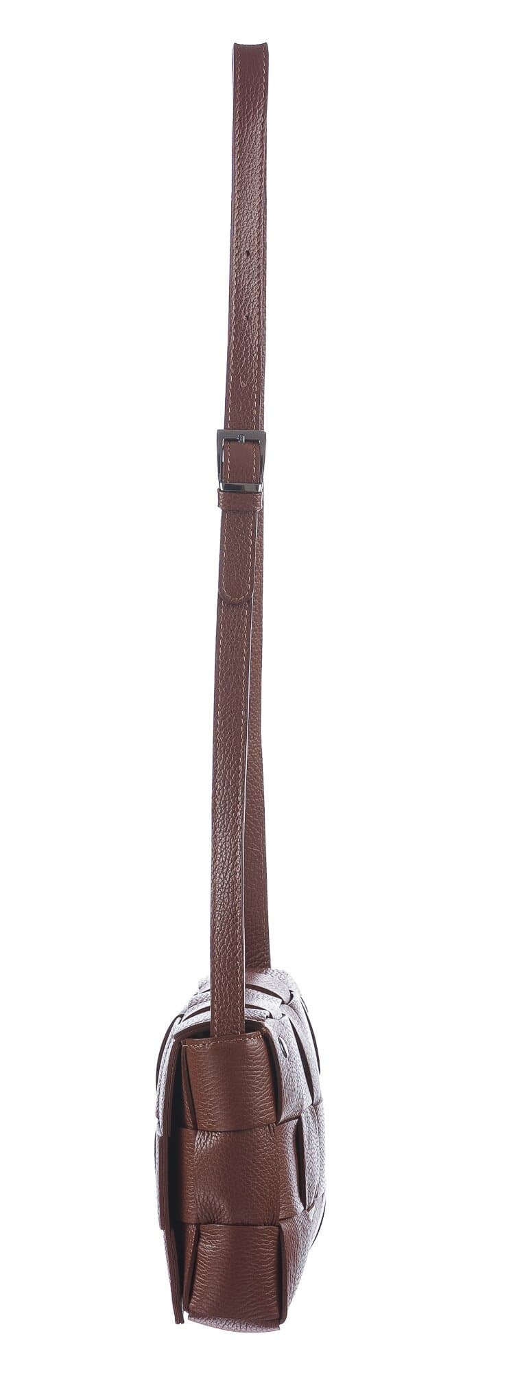 Borsa a spalla da donna in vera pelle intrecciata VIVIANA, colore MARRONE, CHIARO SCURO, MADE IN ITALY