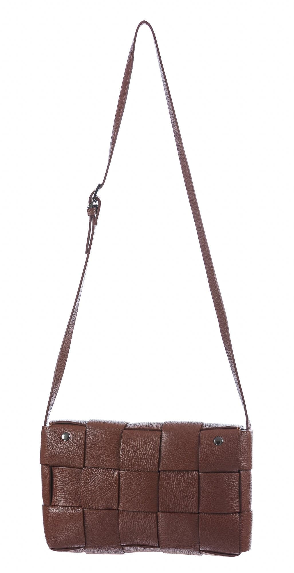 Borsa a spalla da donna in vera pelle intrecciata VIVIANA, colore MARRONE, CHIARO SCURO, MADE IN ITALY