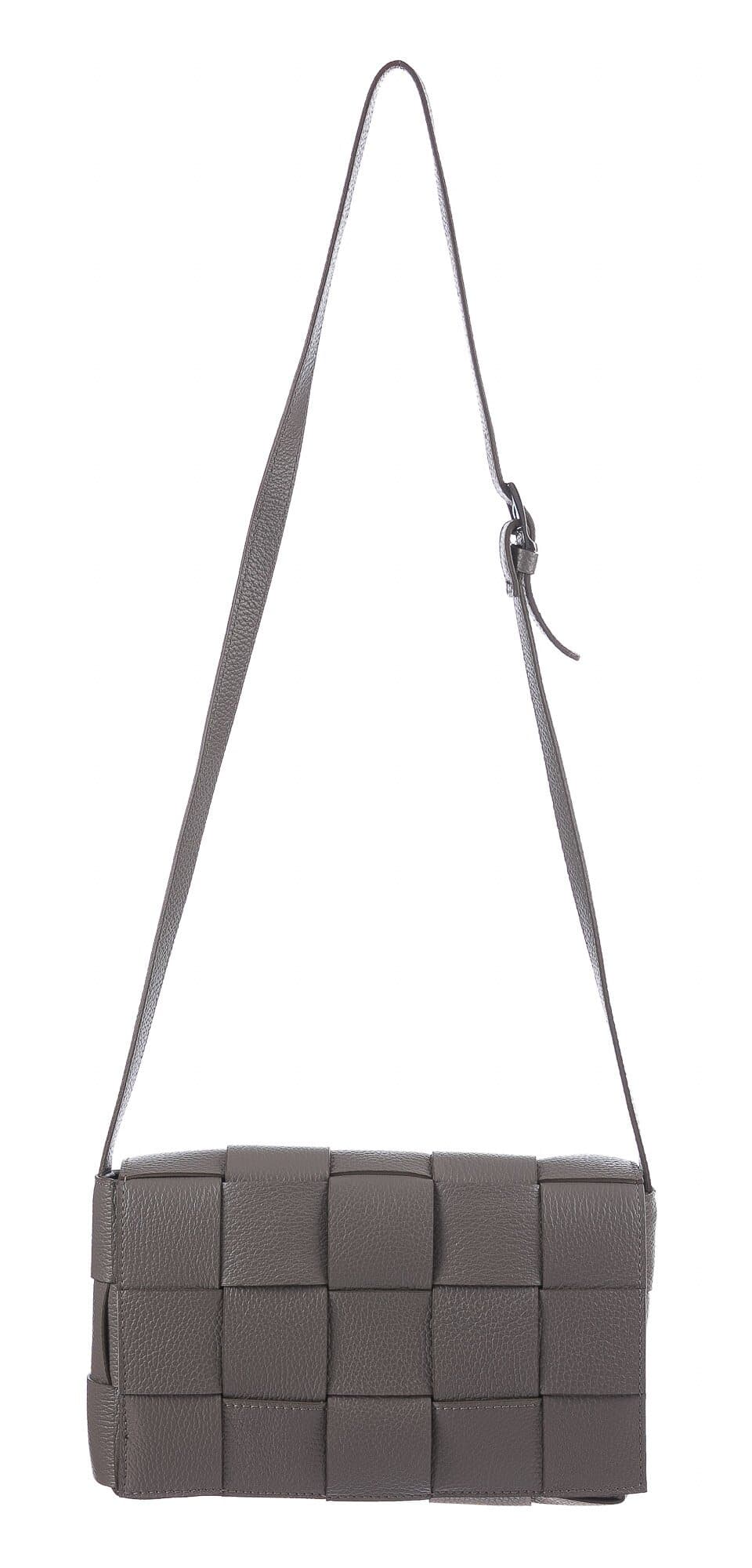 Borsa a spalla da donna in vera pelle intrecciata VIVIANA, colore TAUPE, CHIARO SCURO, MADE IN ITALY