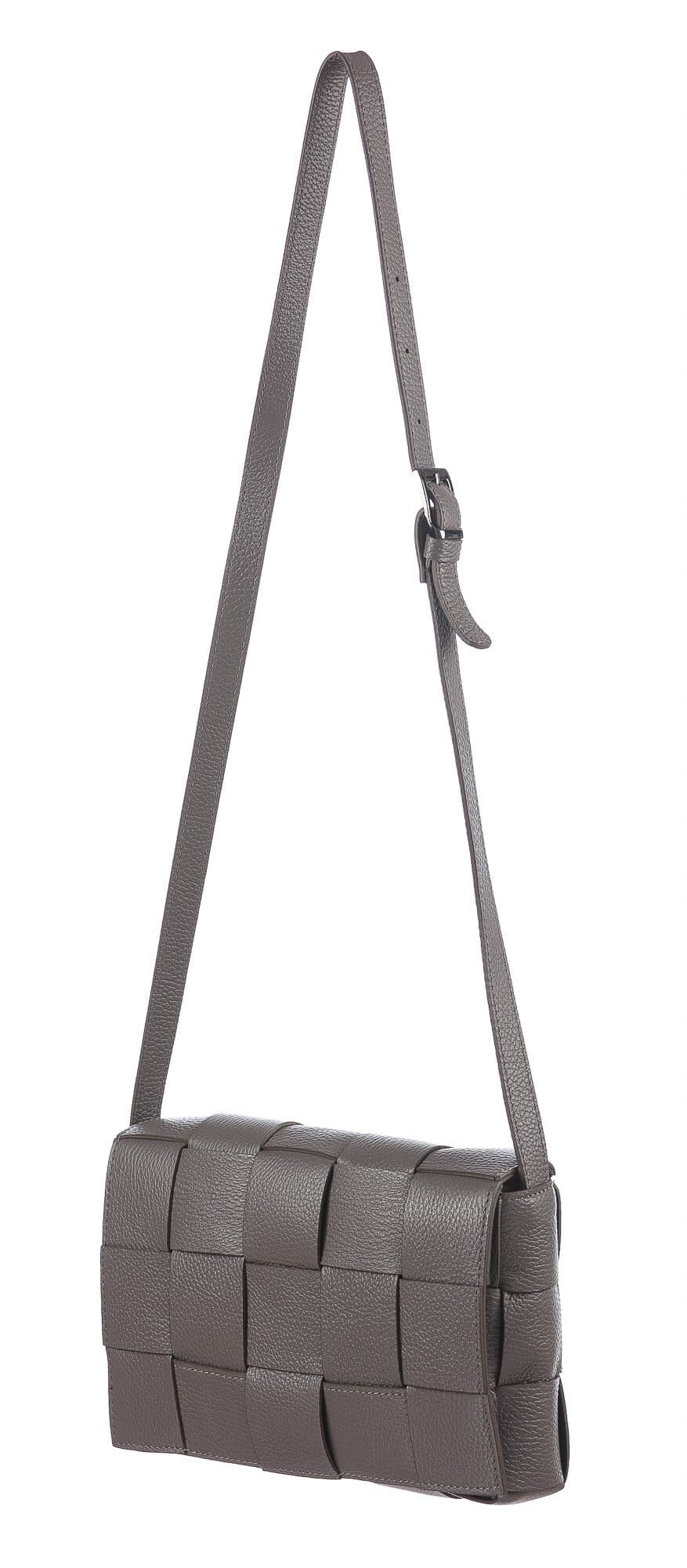 Borsa a spalla da donna in vera pelle intrecciata VIVIANA, colore TAUPE, CHIARO SCURO, MADE IN ITALY