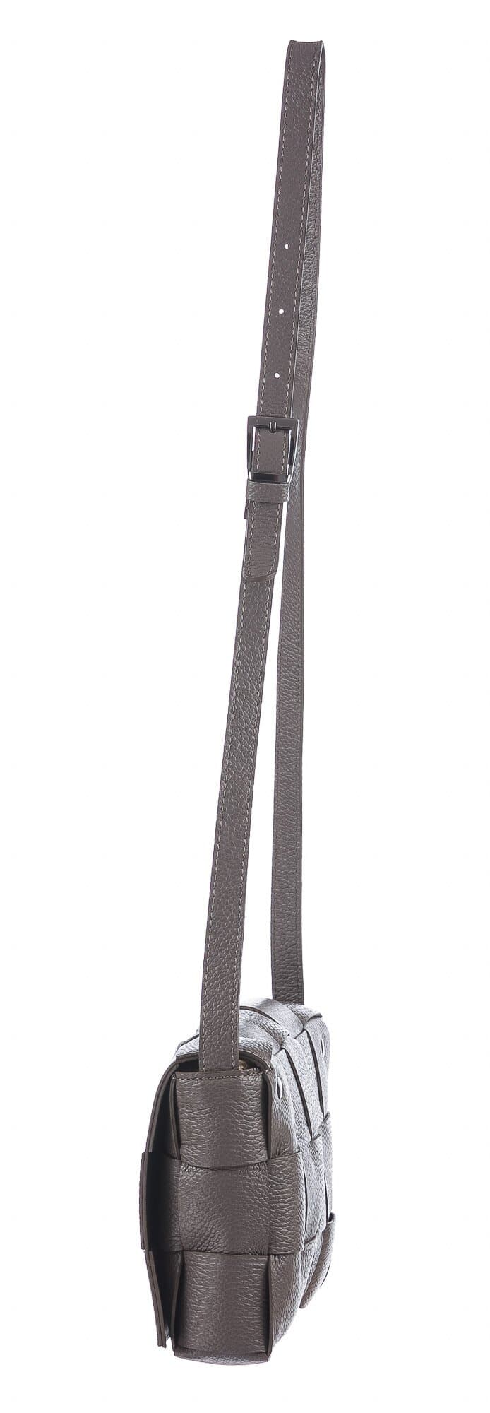 Borsa a spalla da donna in vera pelle intrecciata VIVIANA, colore TAUPE, CHIARO SCURO, MADE IN ITALY
