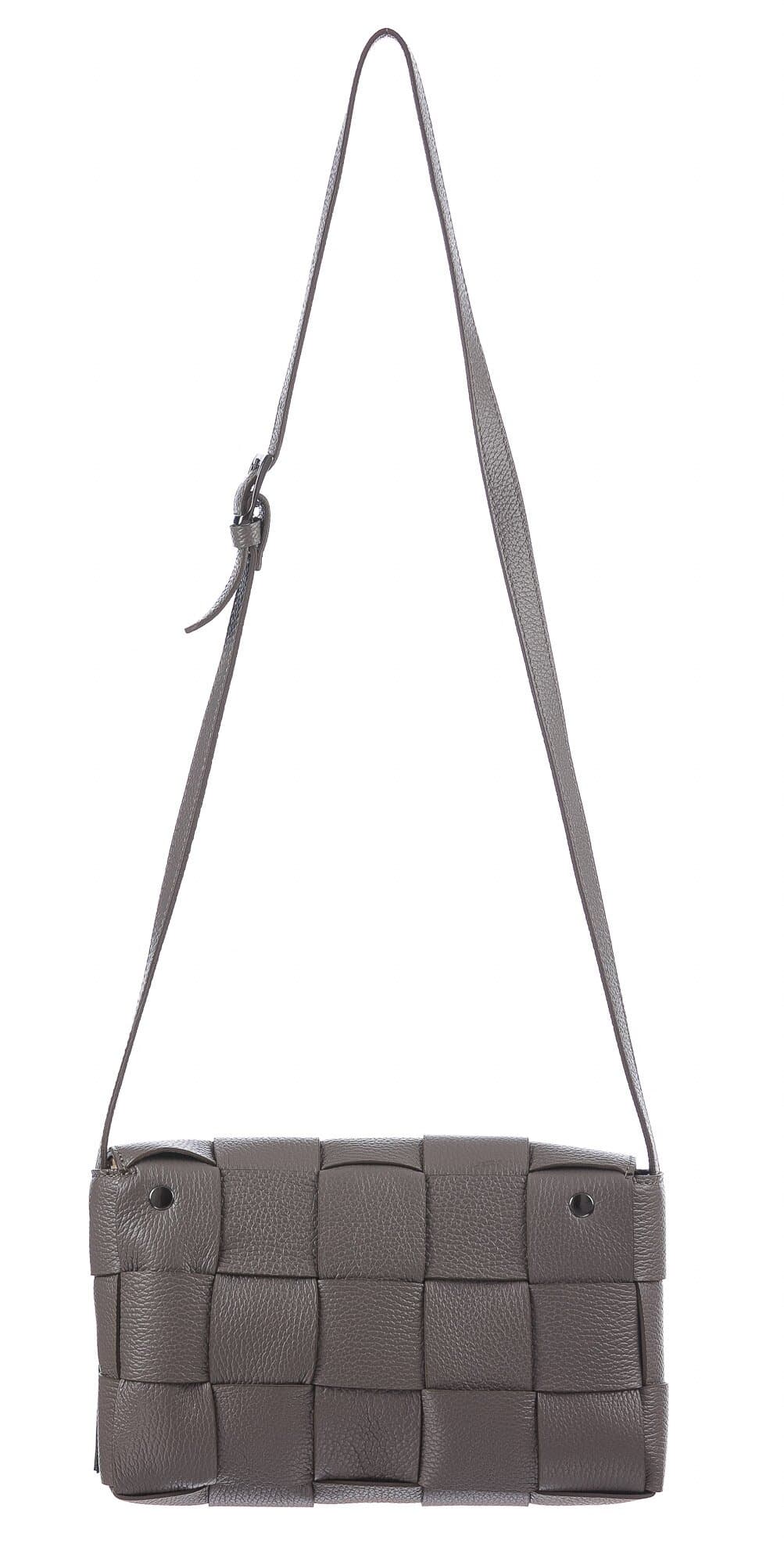 Borsa a spalla da donna in vera pelle intrecciata VIVIANA, colore TAUPE, CHIARO SCURO, MADE IN ITALY