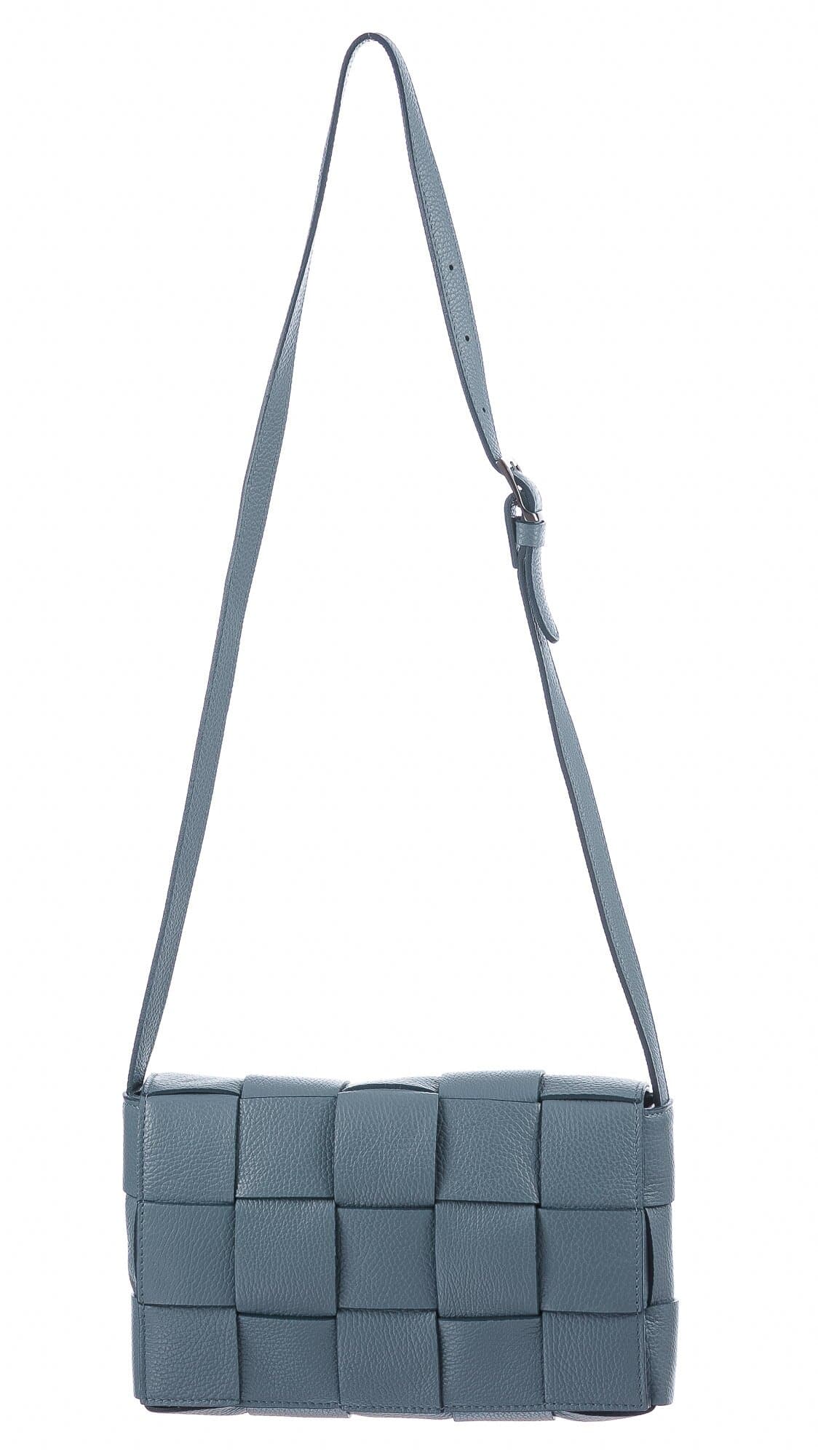 Borsa a spalla da donna in vera pelle intrecciata VIVIANA, colore AZZURRO, CHIARO SCURO, MADE IN ITALY
