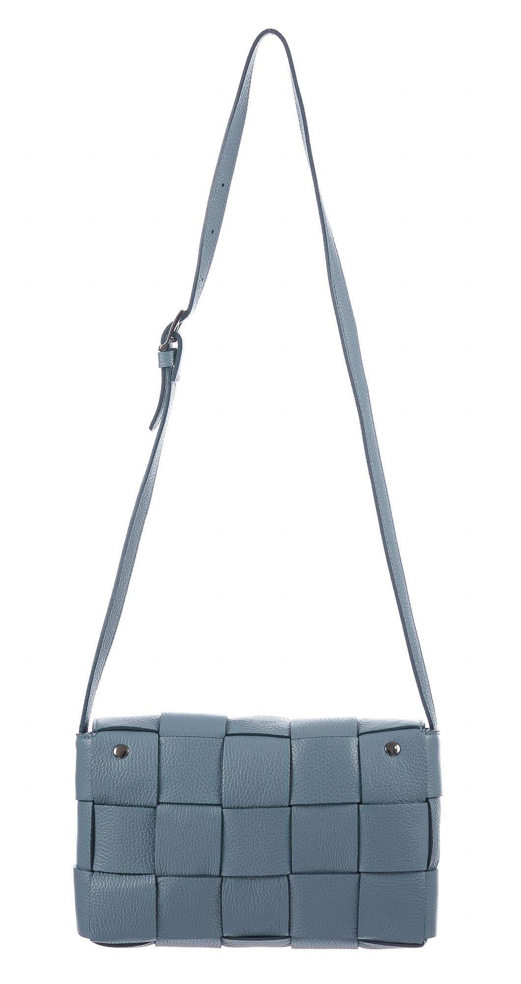 Borsa a spalla da donna in vera pelle intrecciata VIVIANA, colore AZZURRO, CHIARO SCURO, MADE IN ITALY