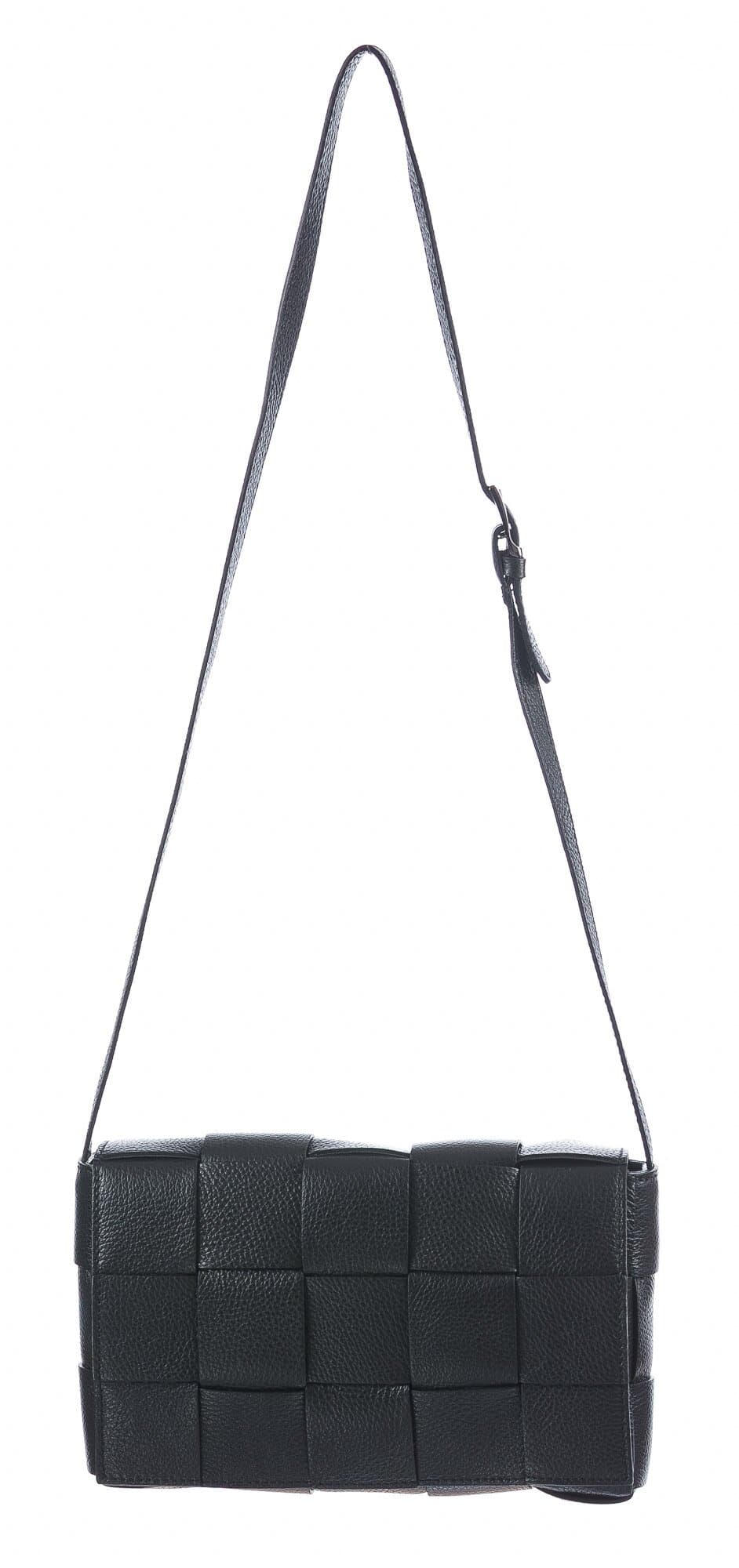 Borsa a spalla da donna in vera pelle intrecciata VIVIANA, colore NERO, CHIARO SCURO, MADE IN ITALY