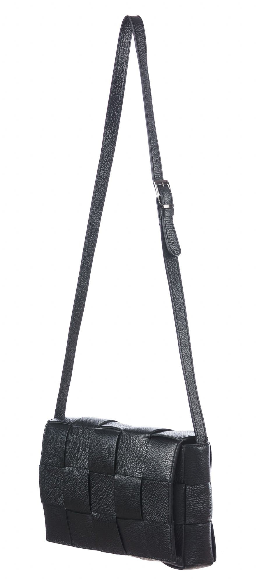 Borsa a spalla da donna in vera pelle intrecciata VIVIANA, colore NERO, CHIARO SCURO, MADE IN ITALY