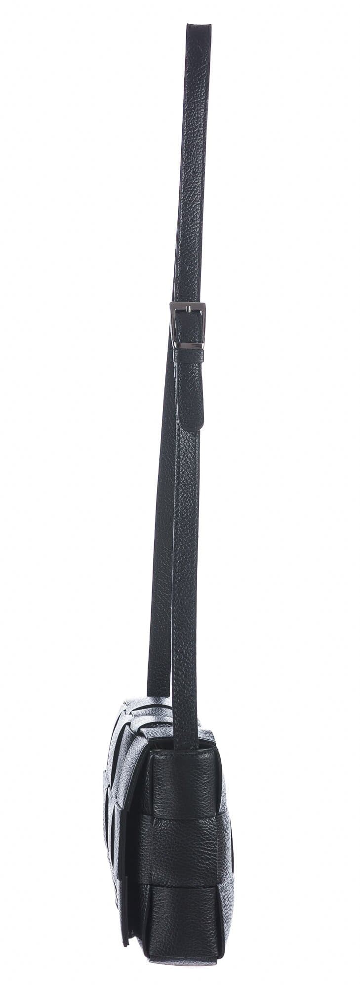 Borsa a spalla da donna in vera pelle intrecciata VIVIANA, colore NERO, CHIARO SCURO, MADE IN ITALY