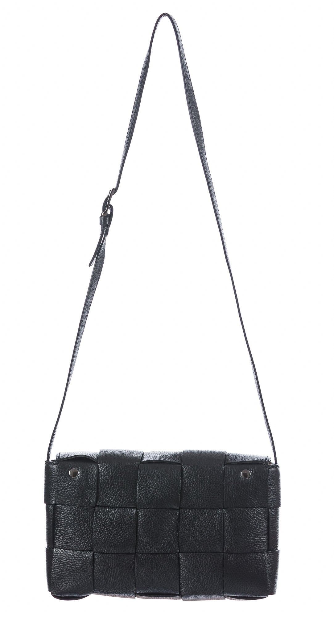 Borsa a spalla da donna in vera pelle intrecciata VIVIANA, colore NERO, CHIARO SCURO, MADE IN ITALY