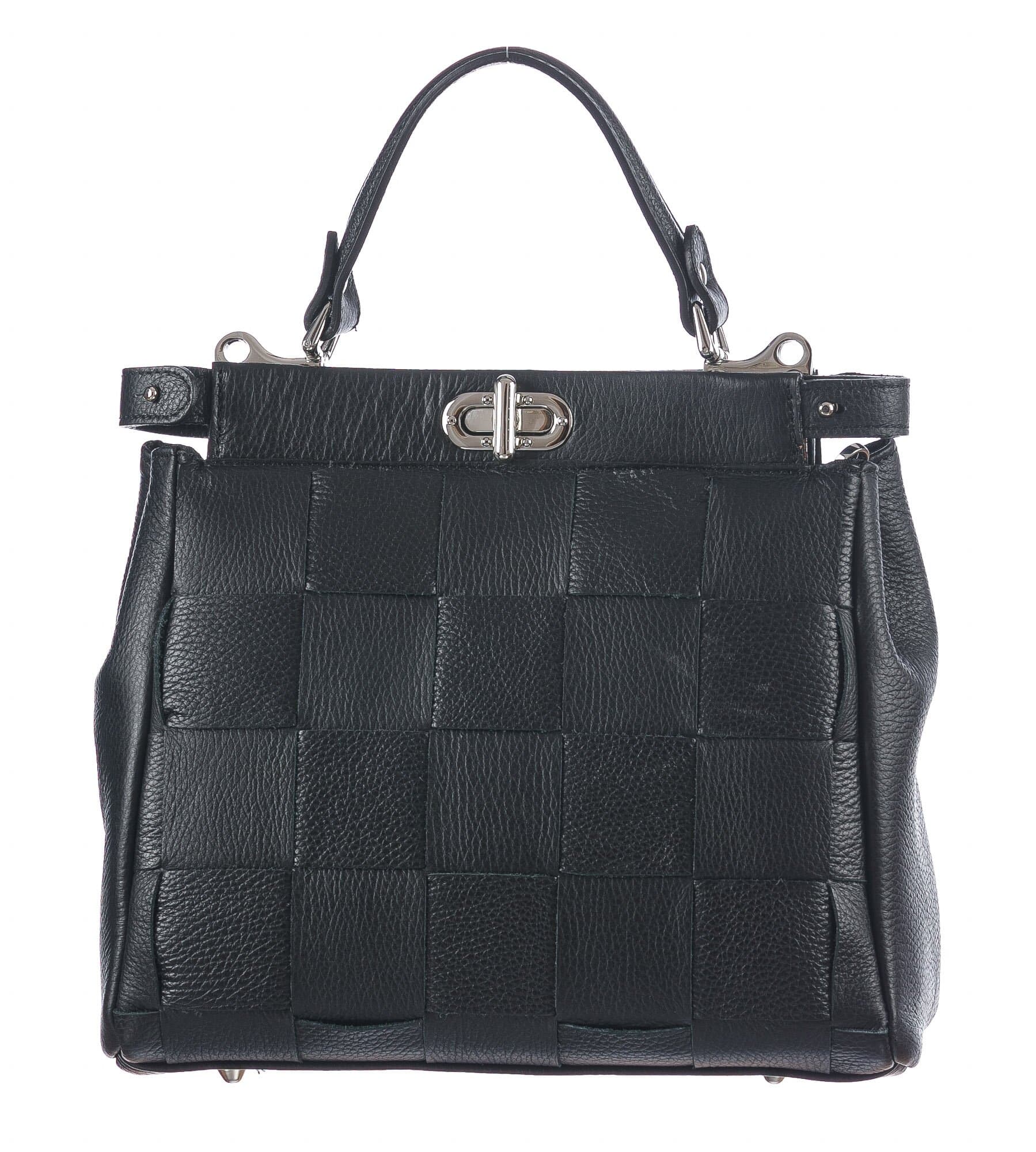 Borsa a mano da donna in vera pelle DALILA, colore NERO, CHIARO SCURO, MADE IN ITALY