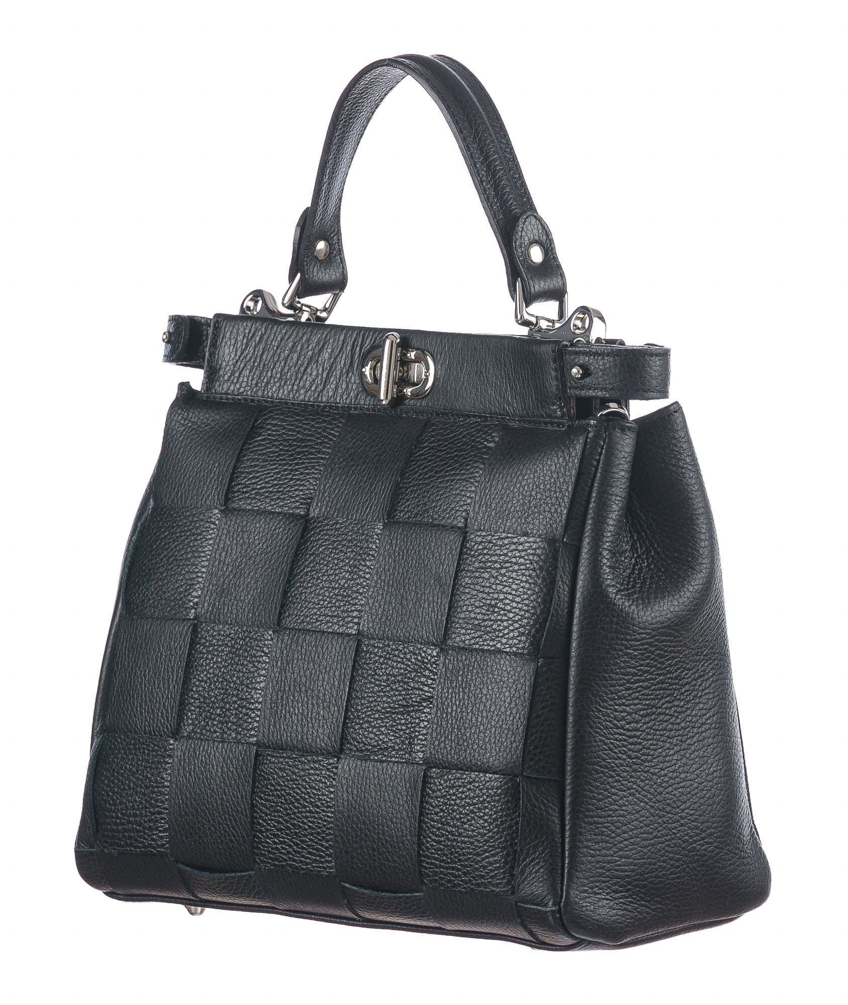 Borsa a mano da donna in vera pelle DALILA, colore NERO, CHIARO SCURO, MADE IN ITALY