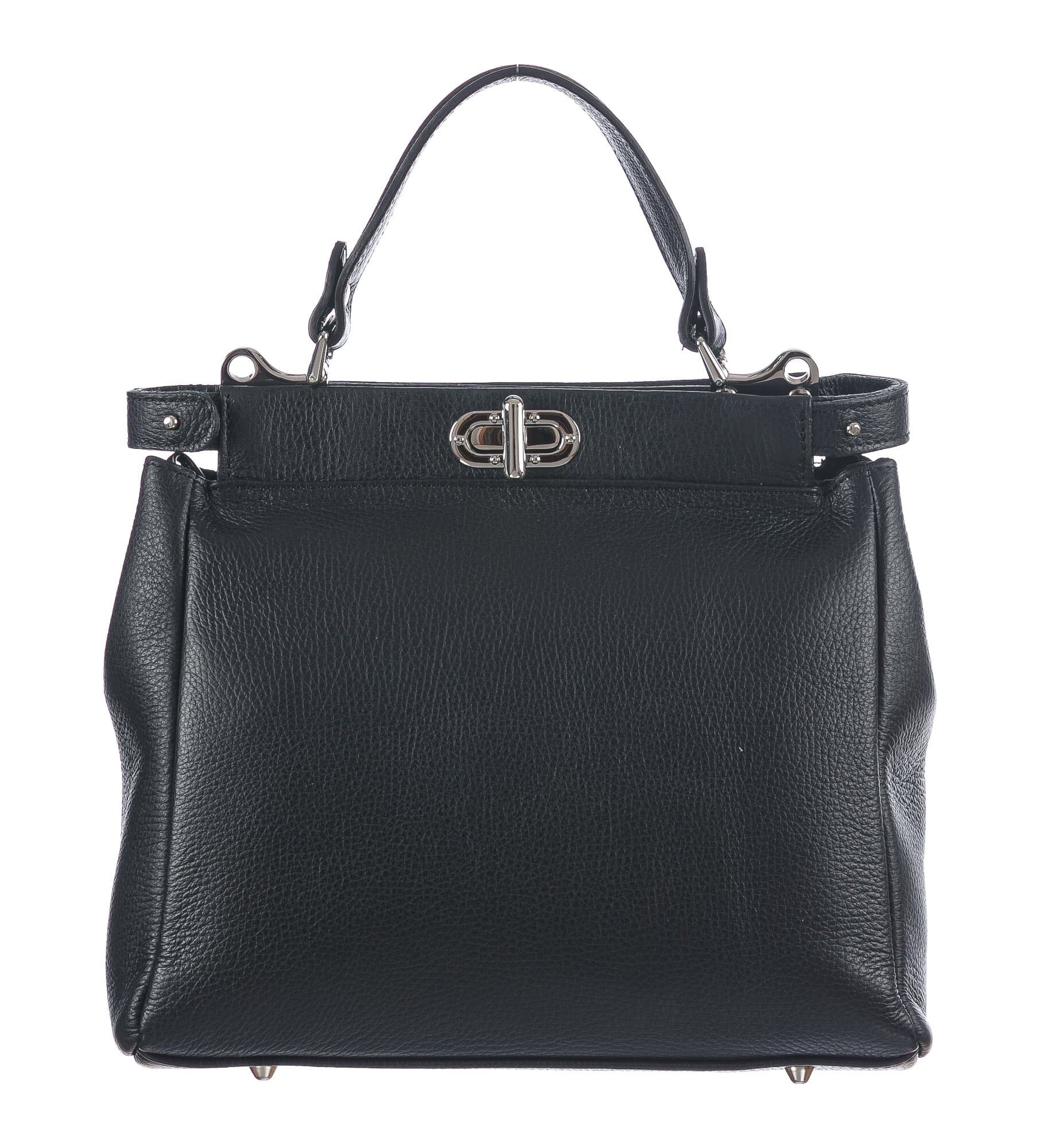 Borsa a mano da donna in vera pelle DALILA, colore NERO, CHIARO SCURO, MADE IN ITALY