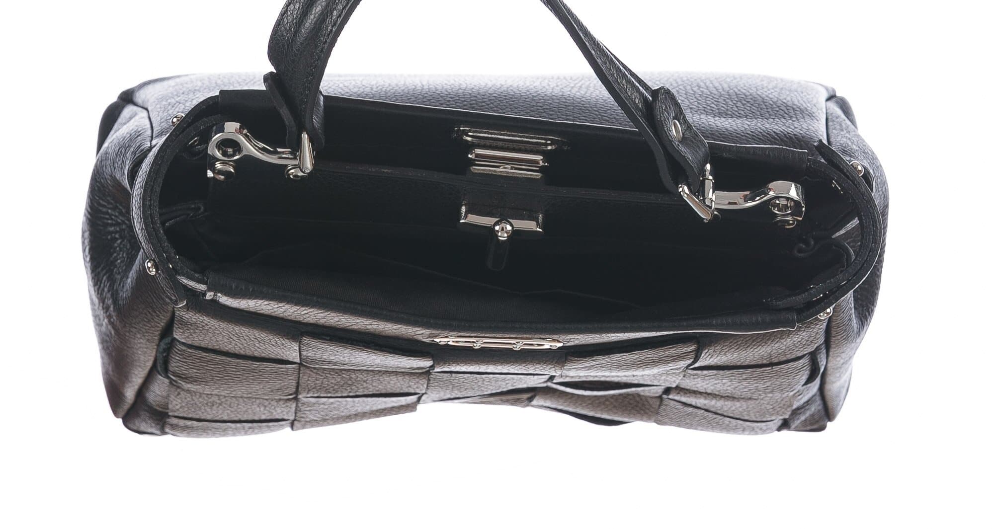 Borsa a mano da donna in vera pelle DALILA, colore NERO, CHIARO SCURO, MADE IN ITALY