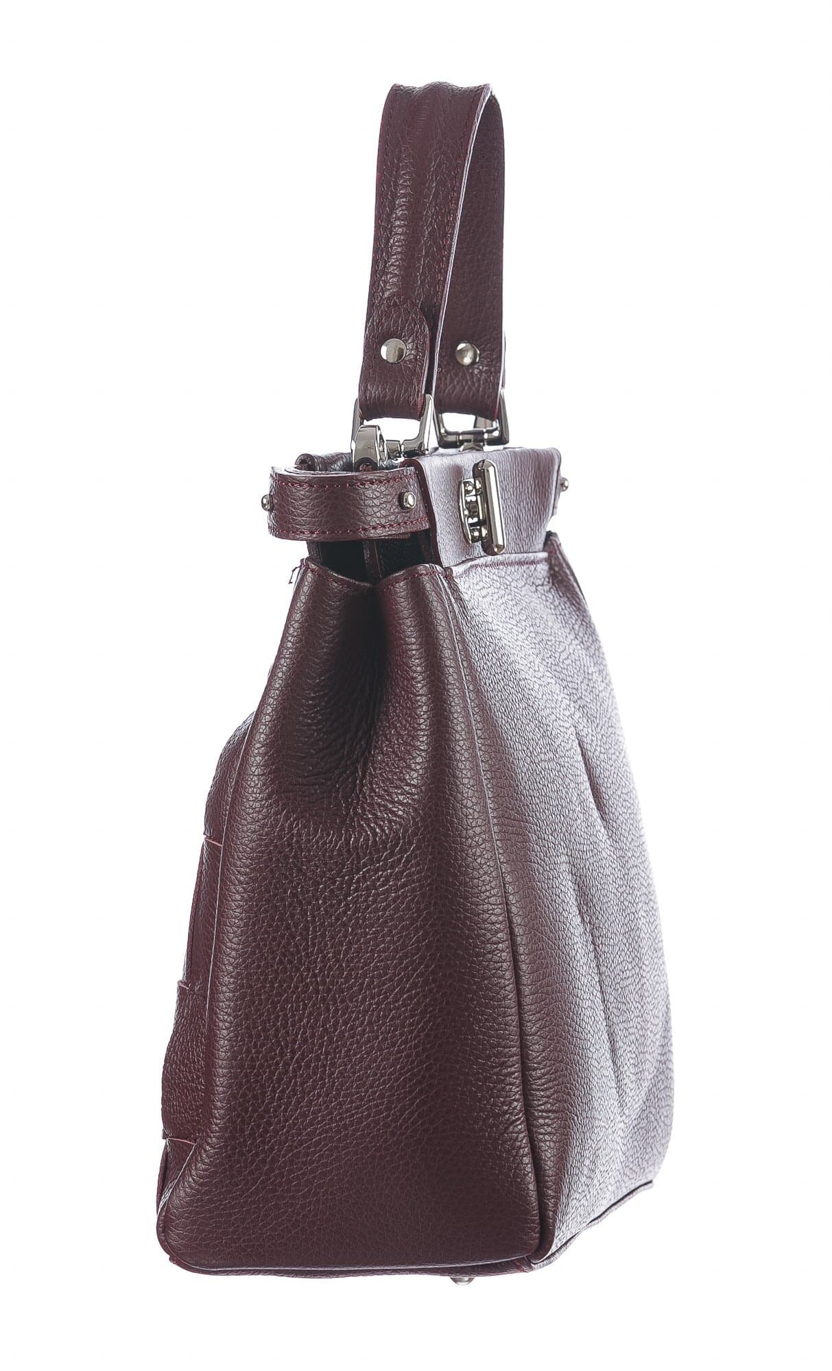 Borsa a mano da donna in vera pelle DALILA, colore BORDEAUX, CHIARO SCURO, MADE IN ITALY 