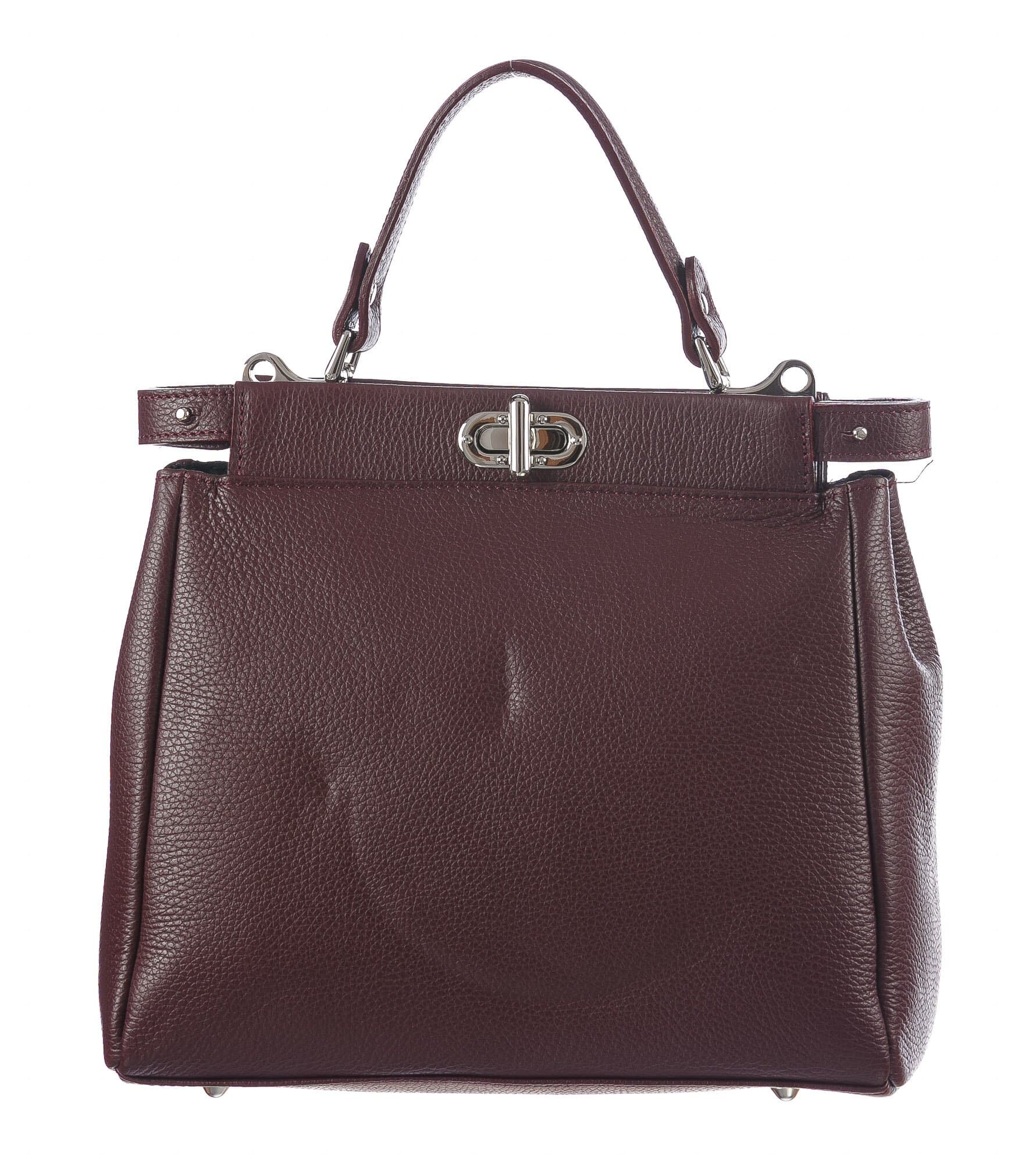 Borsa a mano da donna in vera pelle DALILA, colore BORDEAUX, CHIARO SCURO, MADE IN ITALY 