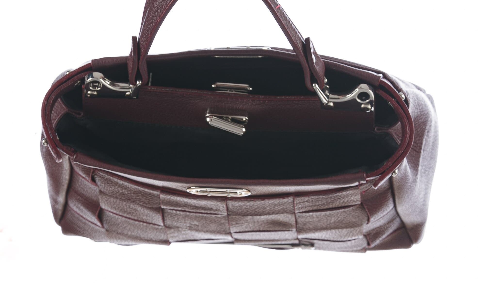 Borsa a mano da donna in vera pelle DALILA, colore BORDEAUX, CHIARO SCURO, MADE IN ITALY 