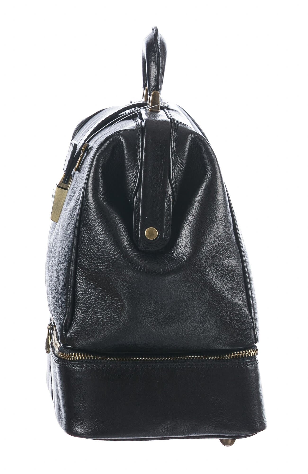 Borsa dottore/ventiquattrore in vera pelle LEONIO, unisex, colore NERO, rifiniture in bronzo, CHIAROSCURO, MADE IN ITALY