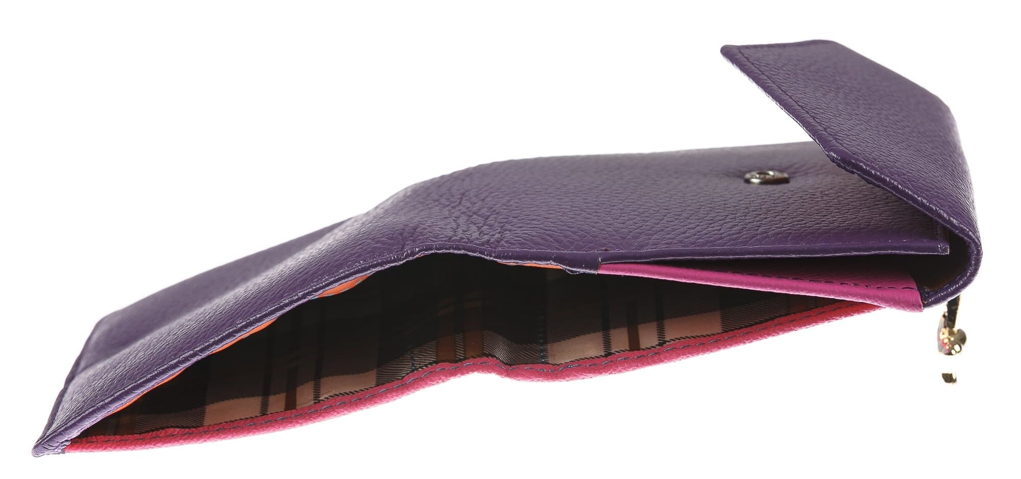 Portafoglio in vera pelle da donna MIMOSA, colore VIOLA, SANTINI, MADE IN ITALY 
