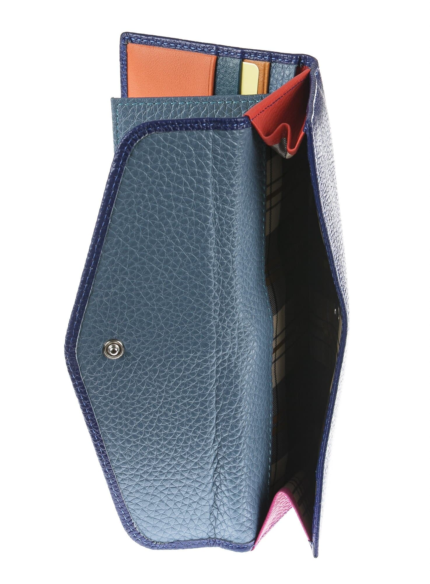 Portafoglio in vera pelle da donna MIMOSA, colore BLU, SANTINI, MADE IN ITALY