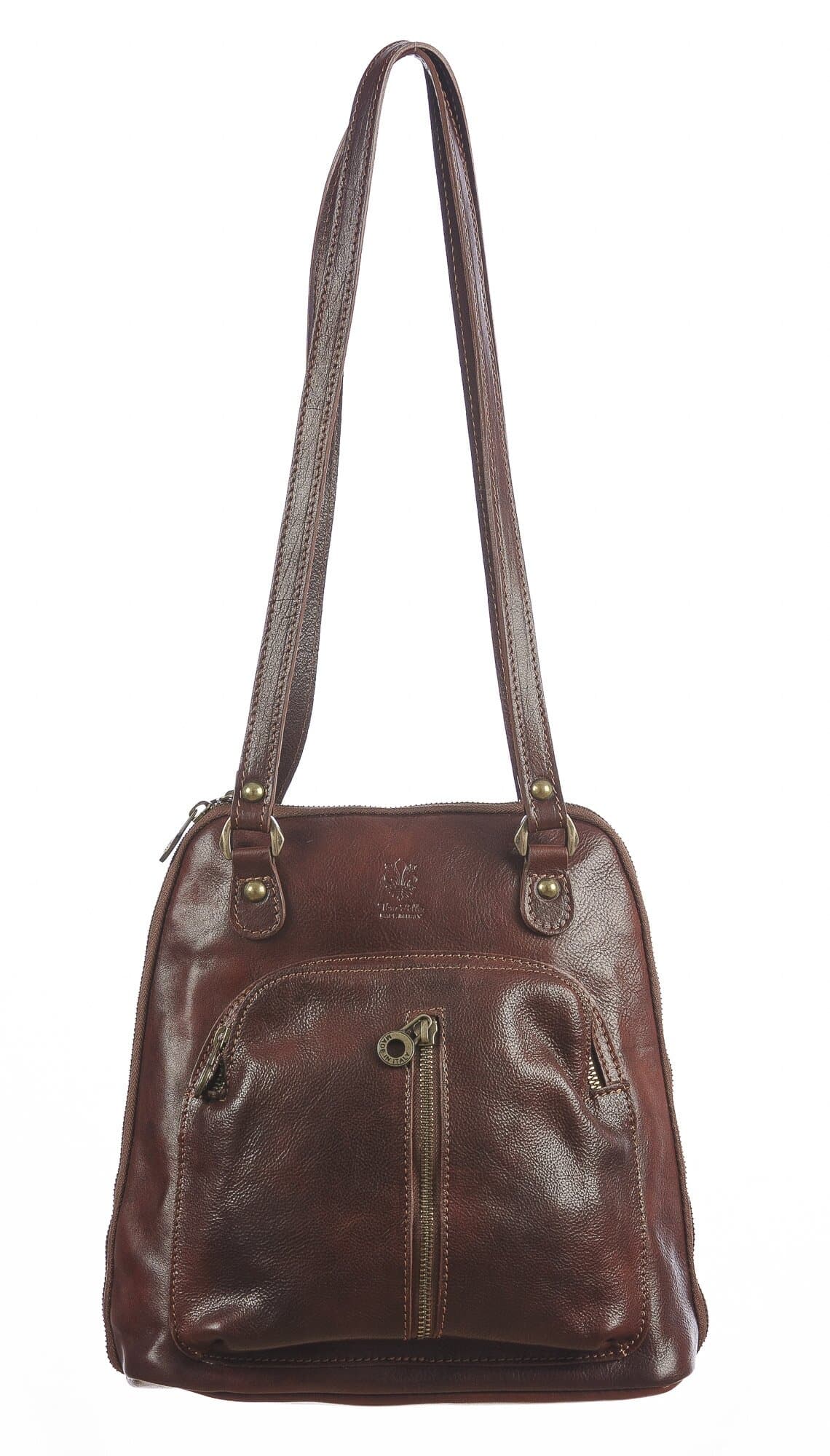 Borsa zaino donna in vera pelle MONTE CRISTALLO, colore MARRONE, CHIAROSCURO, MADE IN ITALY