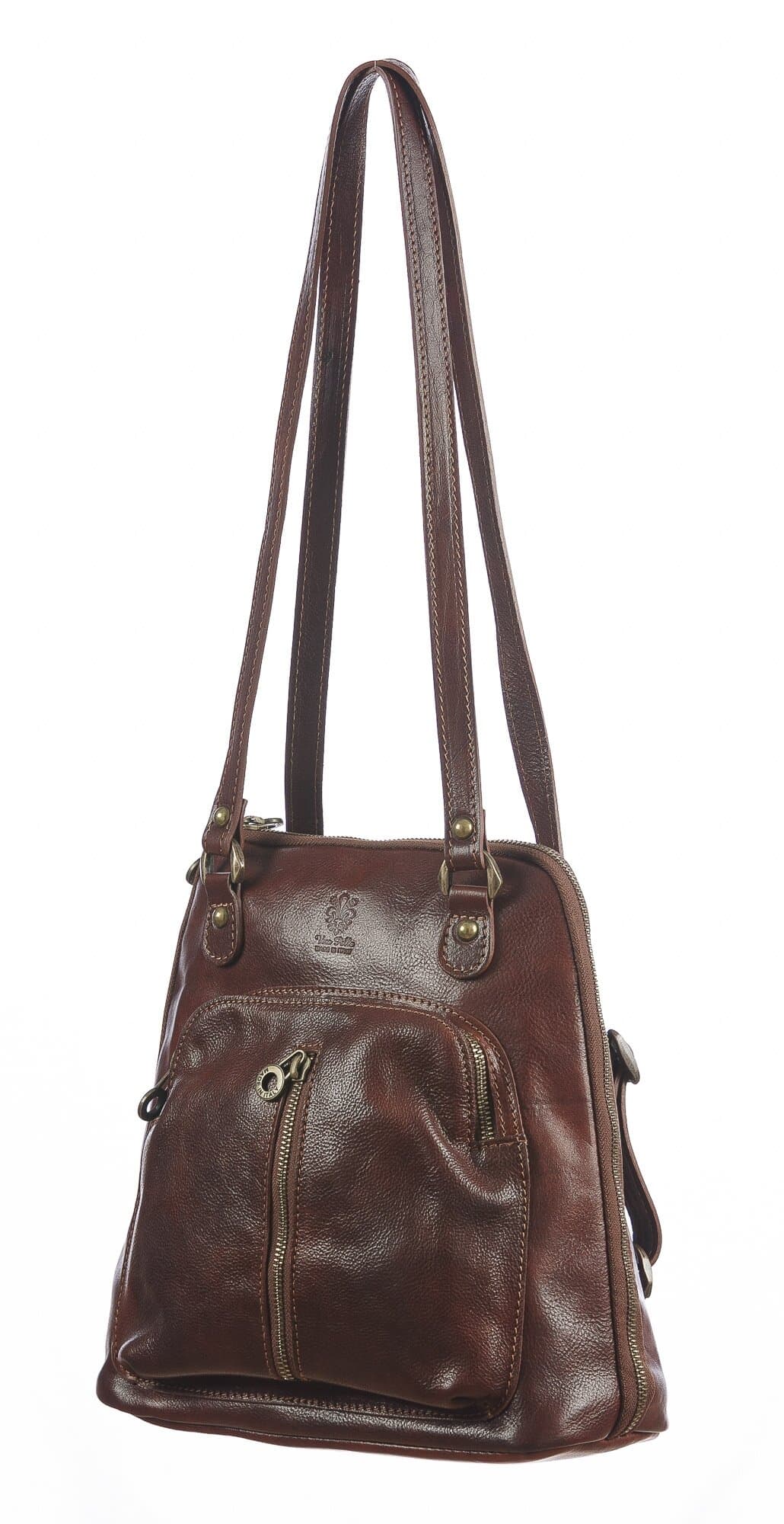 Borsa zaino donna in vera pelle MONTE CRISTALLO, colore MARRONE, CHIAROSCURO, MADE IN ITALY