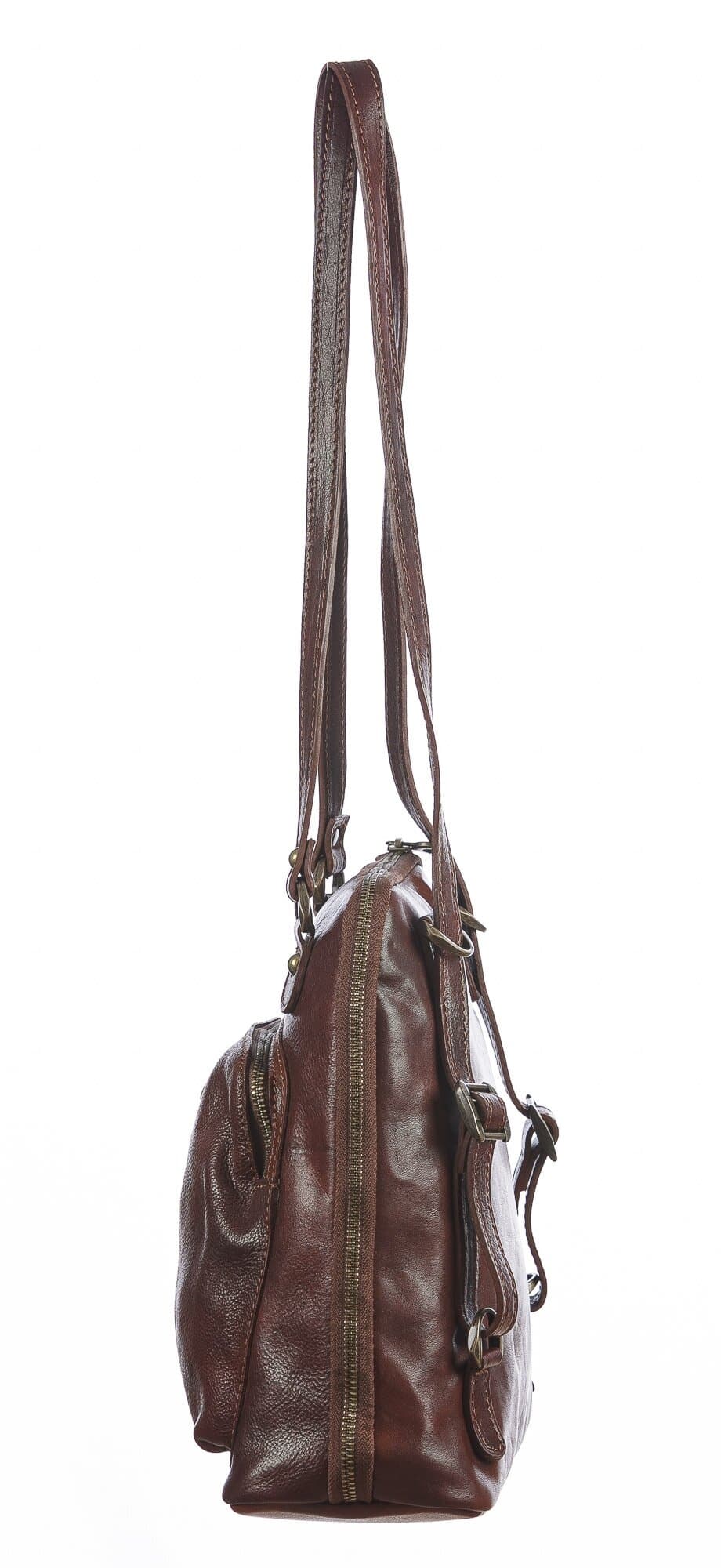 Borsa zaino donna in vera pelle MONTE CRISTALLO, colore MARRONE, CHIAROSCURO, MADE IN ITALY