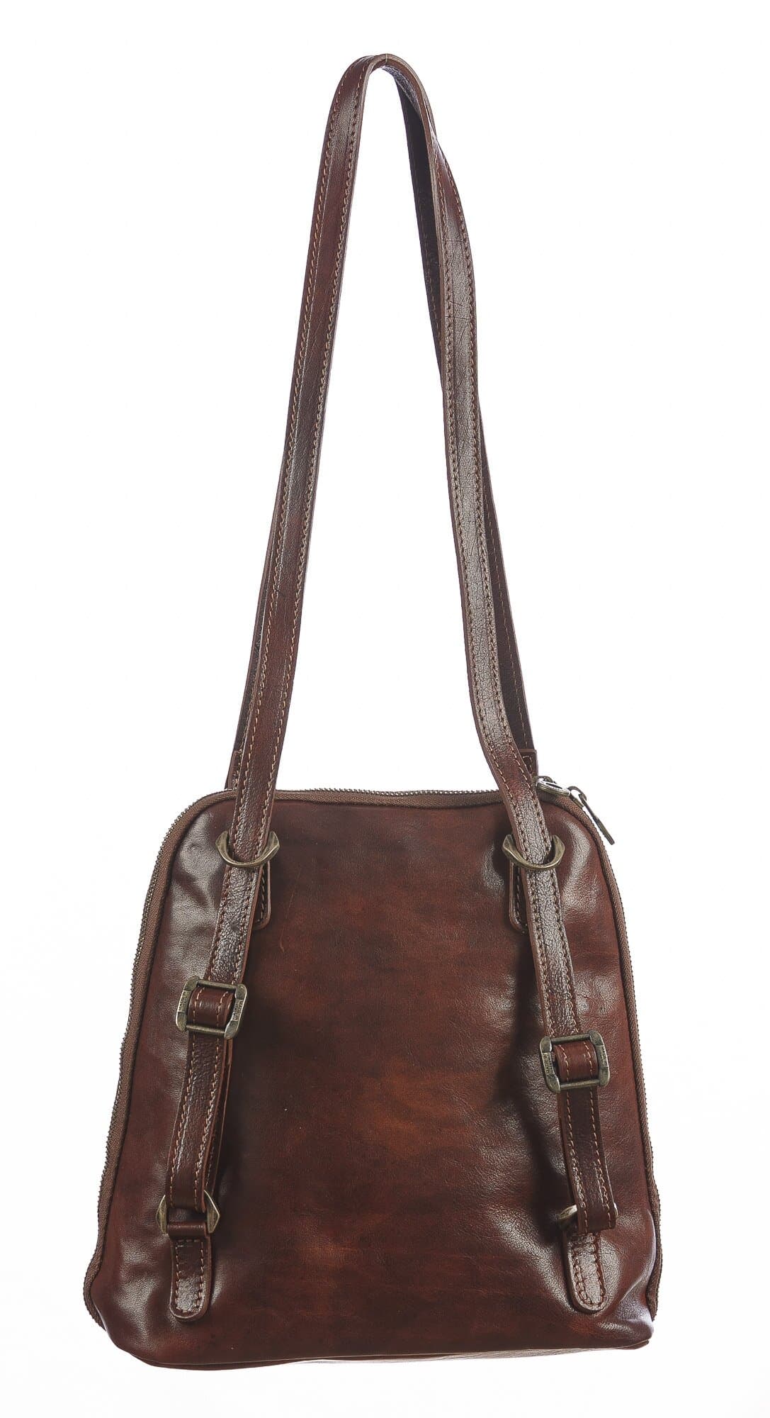 Borsa zaino donna in vera pelle MONTE CRISTALLO, colore MARRONE, CHIAROSCURO, MADE IN ITALY