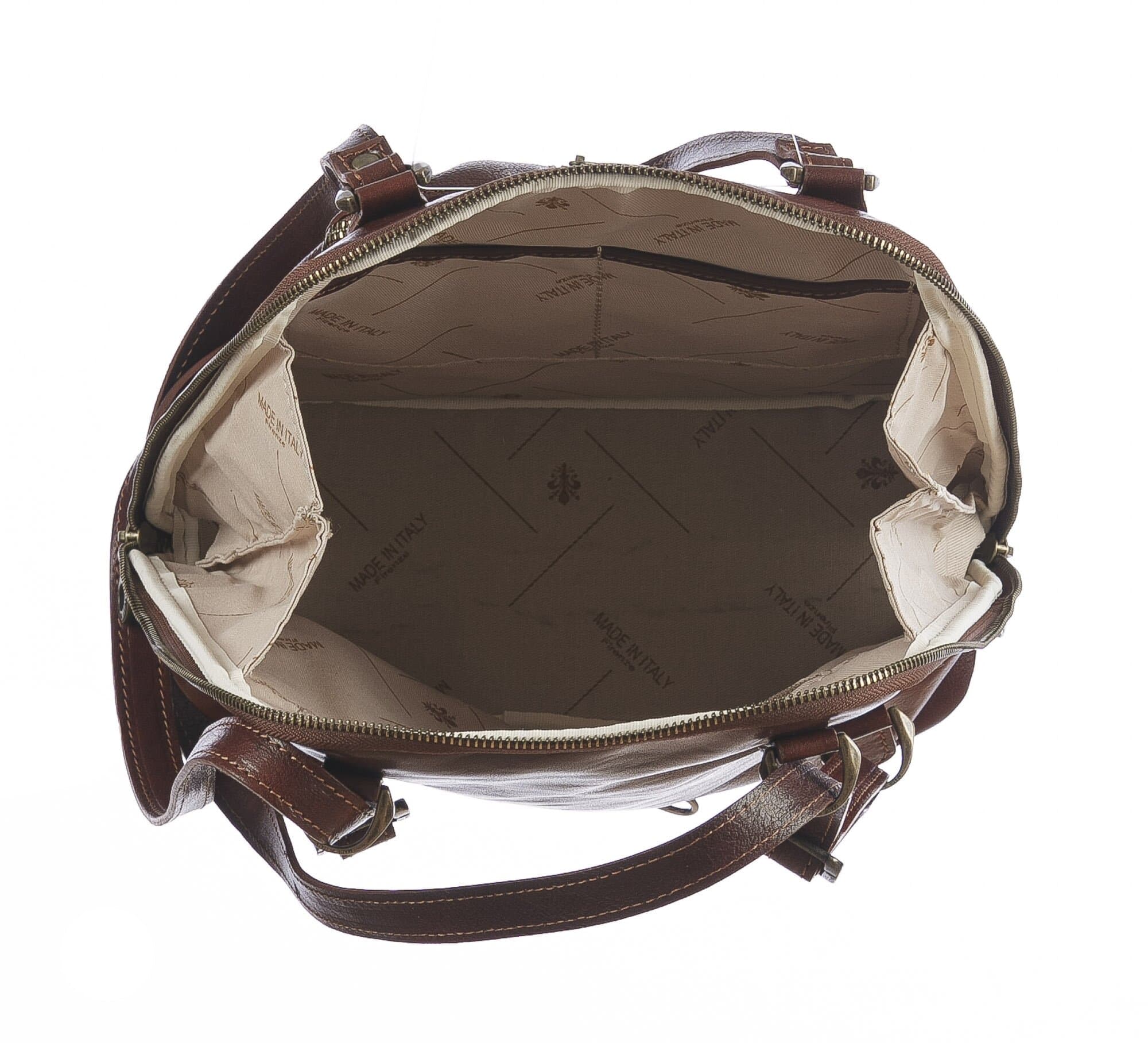 Borsa zaino donna in vera pelle MONTE CRISTALLO, colore MARRONE, CHIAROSCURO, MADE IN ITALY
