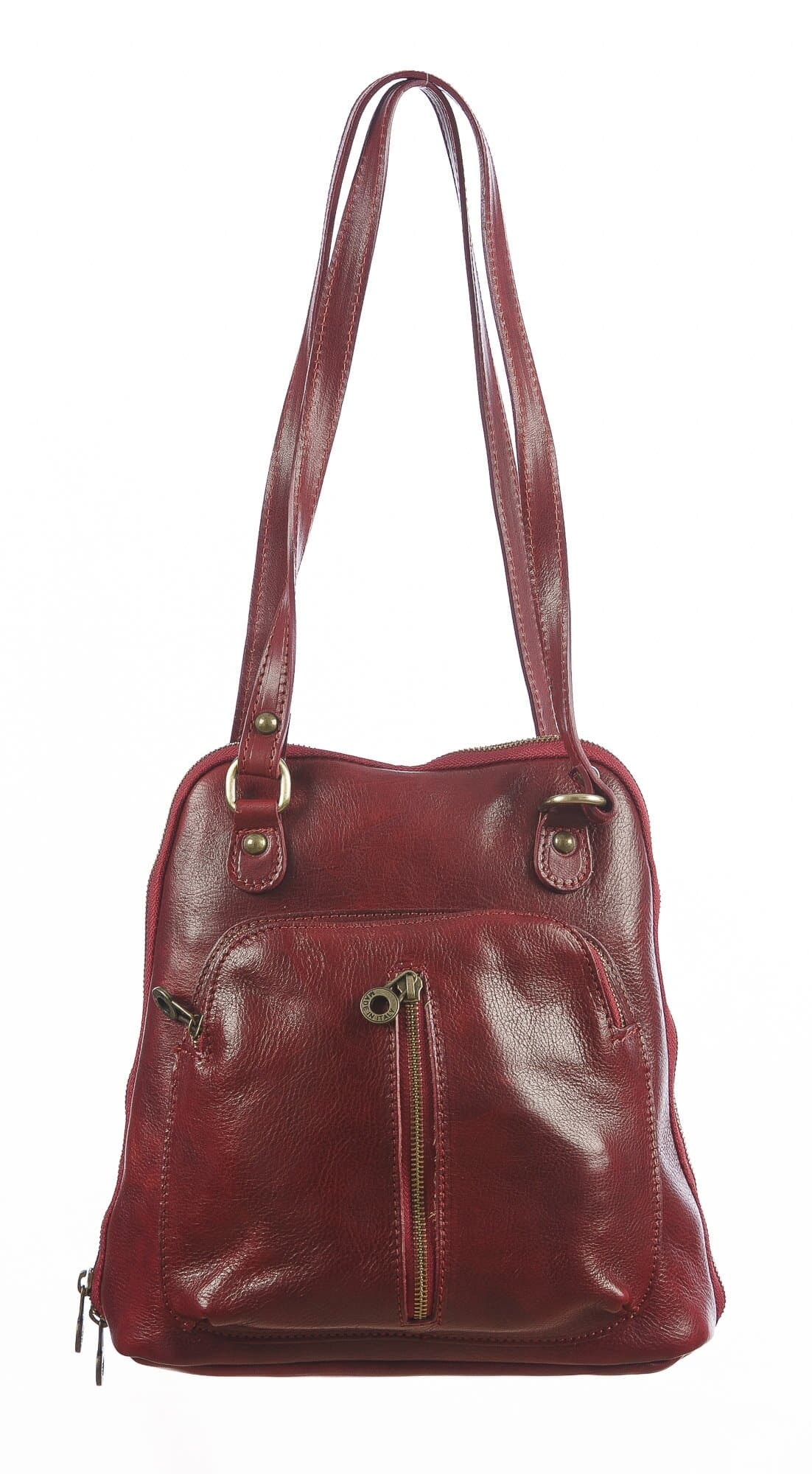 Borsa zaino donna in vera pelle MONTE CRISTALLO, colore ROSSO, CHIAROSCURO, MADE IN ITALY