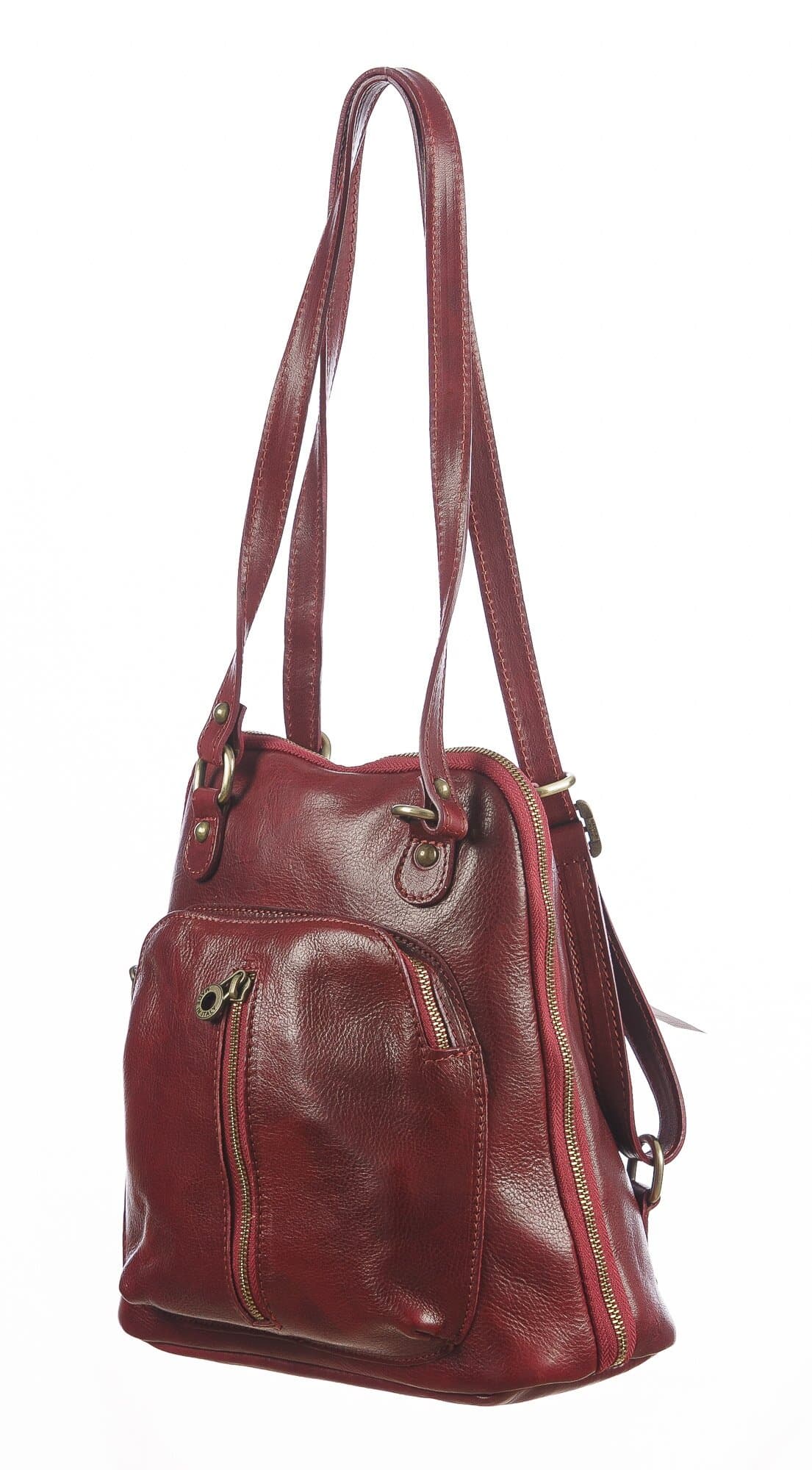 Borsa zaino donna in vera pelle MONTE CRISTALLO, colore ROSSO, CHIAROSCURO, Made in Italy