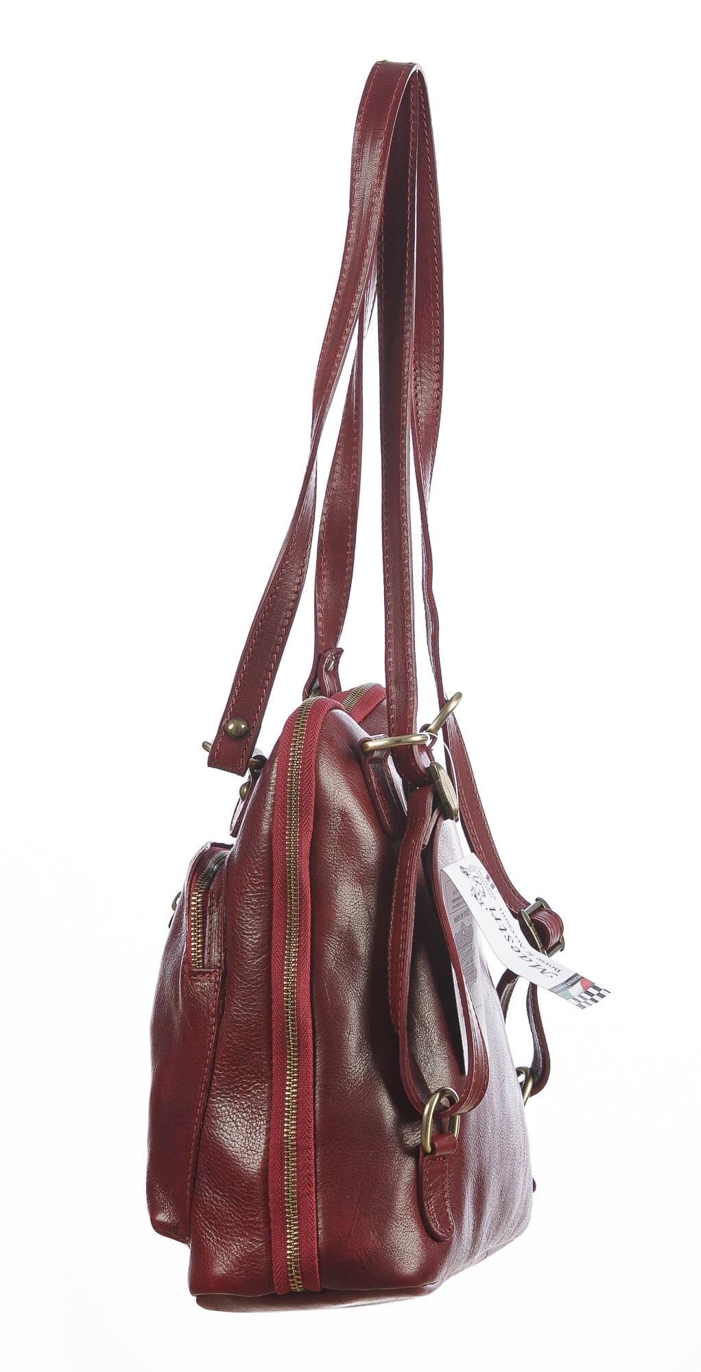 Borsa zaino donna in vera pelle MONTE CRISTALLO, colore ROSSO, CHIAROSCURO, MADE IN ITALY