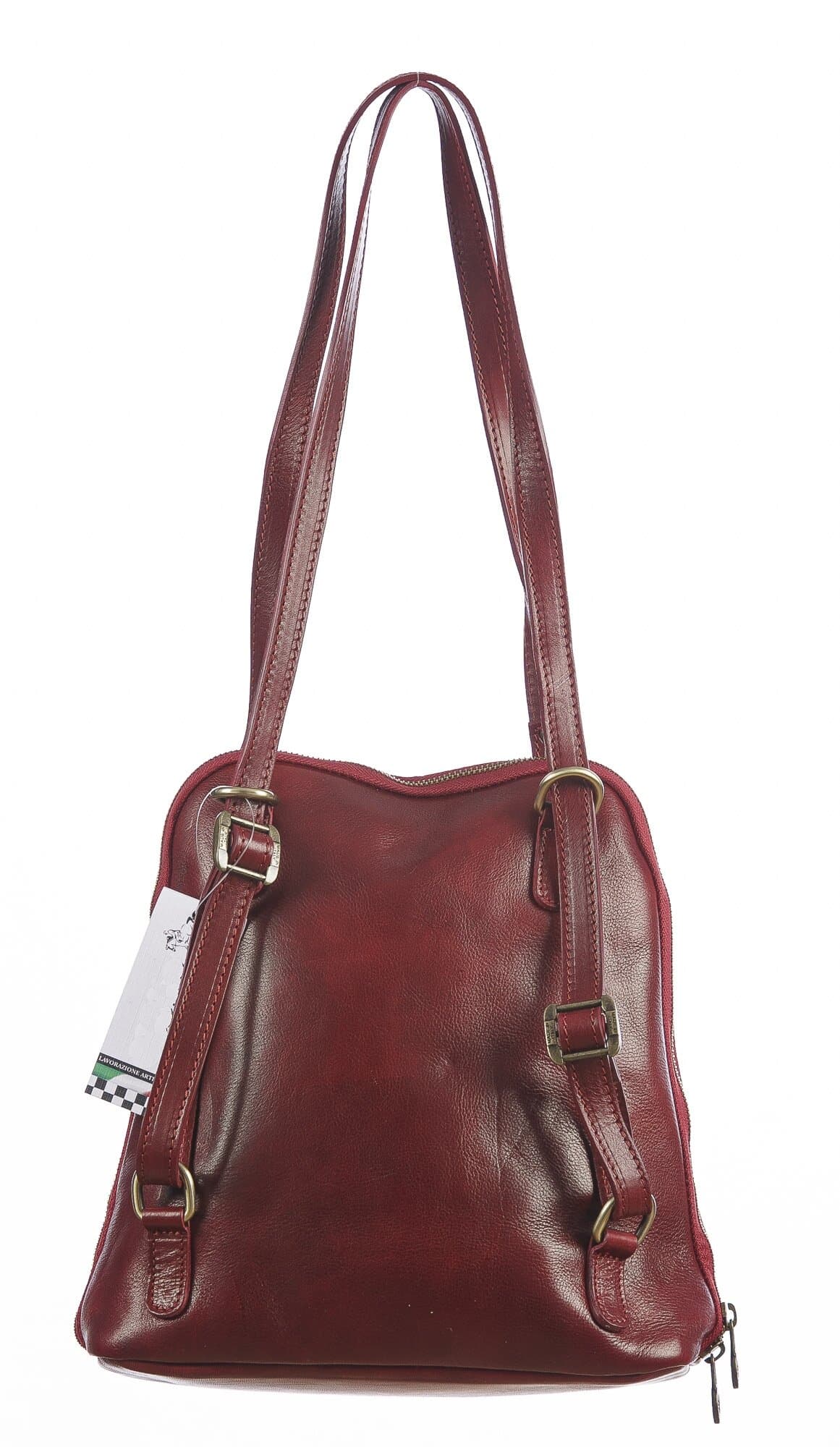 Borsa zaino donna in vera pelle MONTE CRISTALLO, colore ROSSO, CHIAROSCURO, MADE IN ITALY