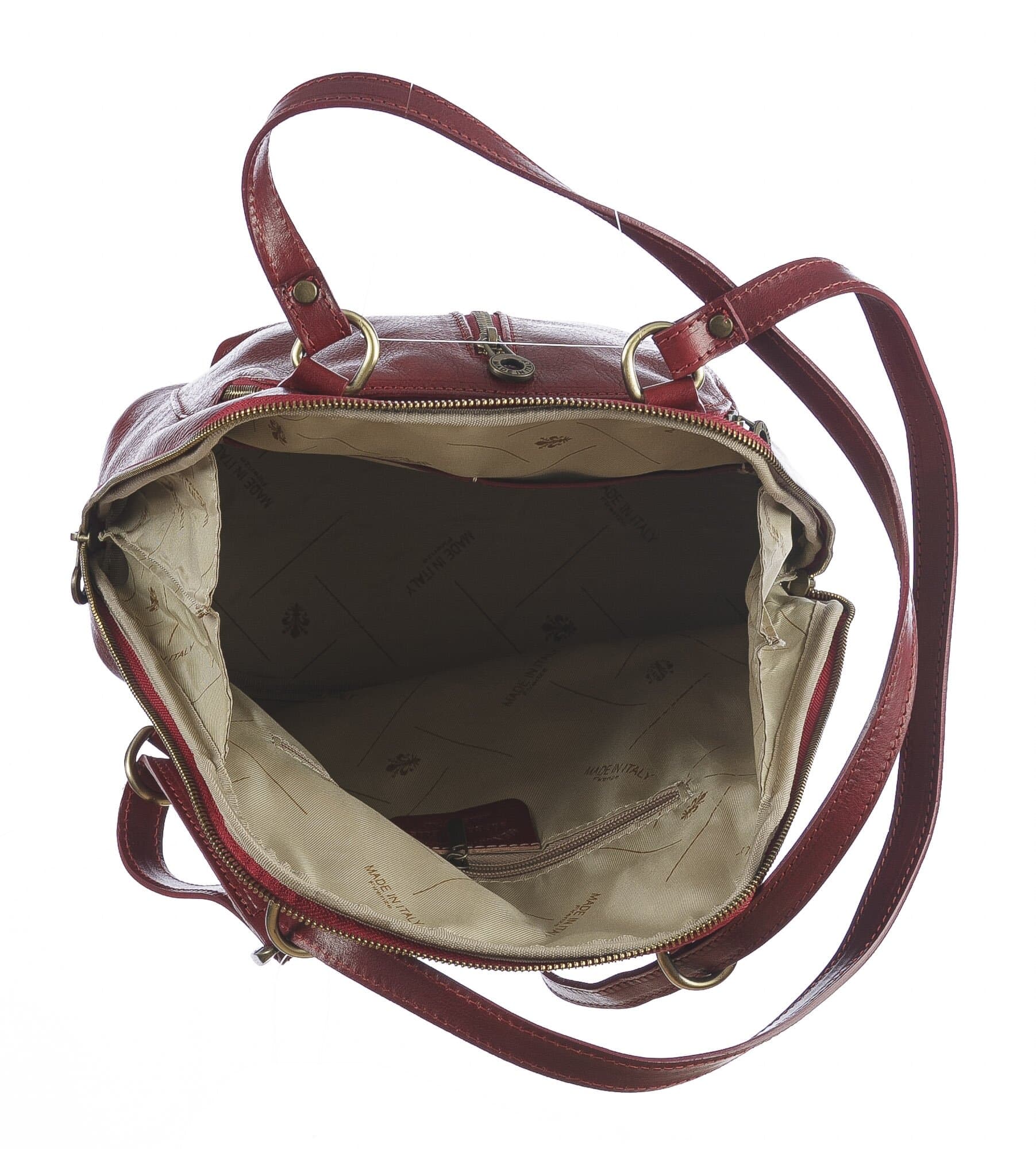Borsa zaino donna in vera pelle MONTE CRISTALLO, colore ROSSO, CHIAROSCURO, MADE IN ITALY