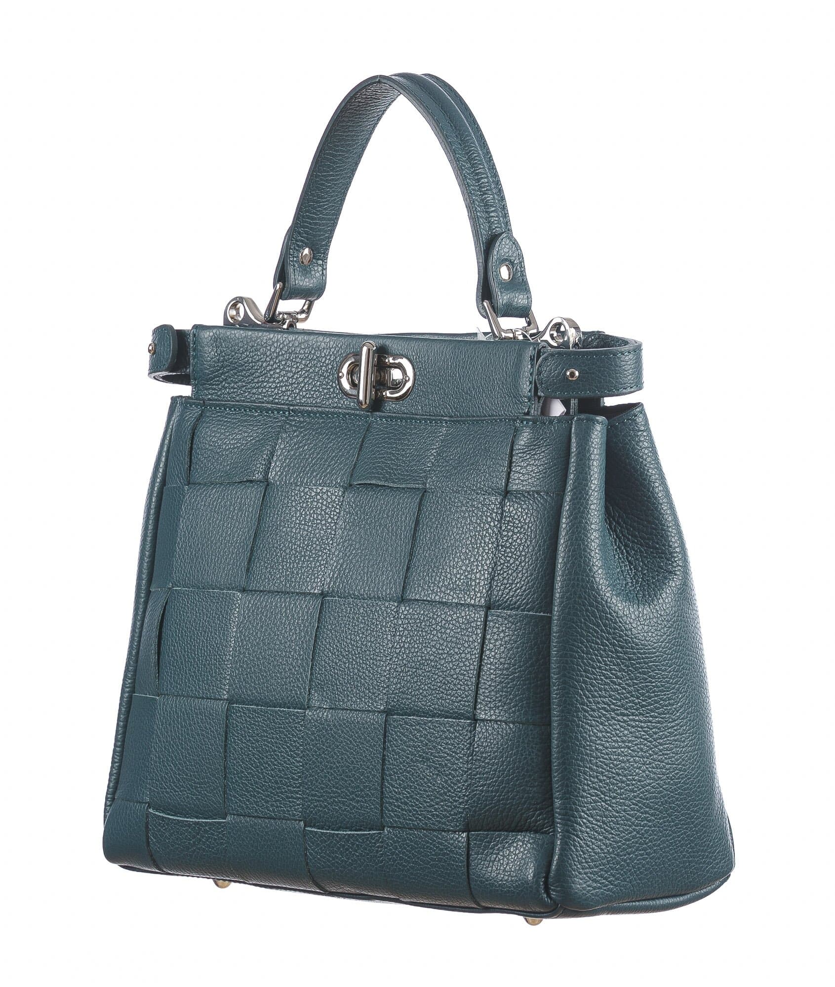 Borsa a mano da donna in vera pelle DALILA, colore AZZURRO, CHIARO SCURO, MADE IN ITALY