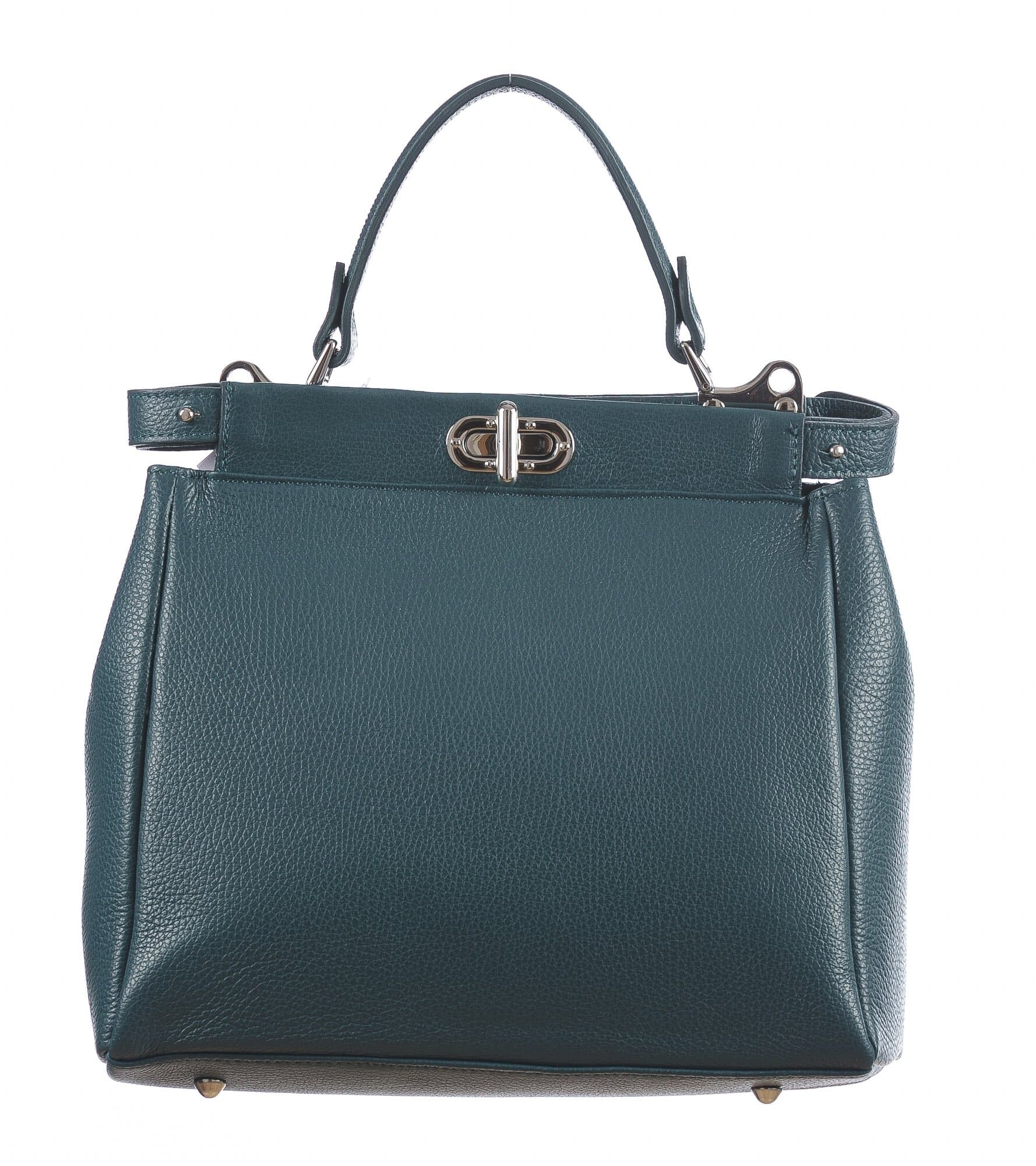 Borsa a mano da donna in vera pelle DALILA, colore AZZURRO, CHIARO SCURO, MADE IN ITALY