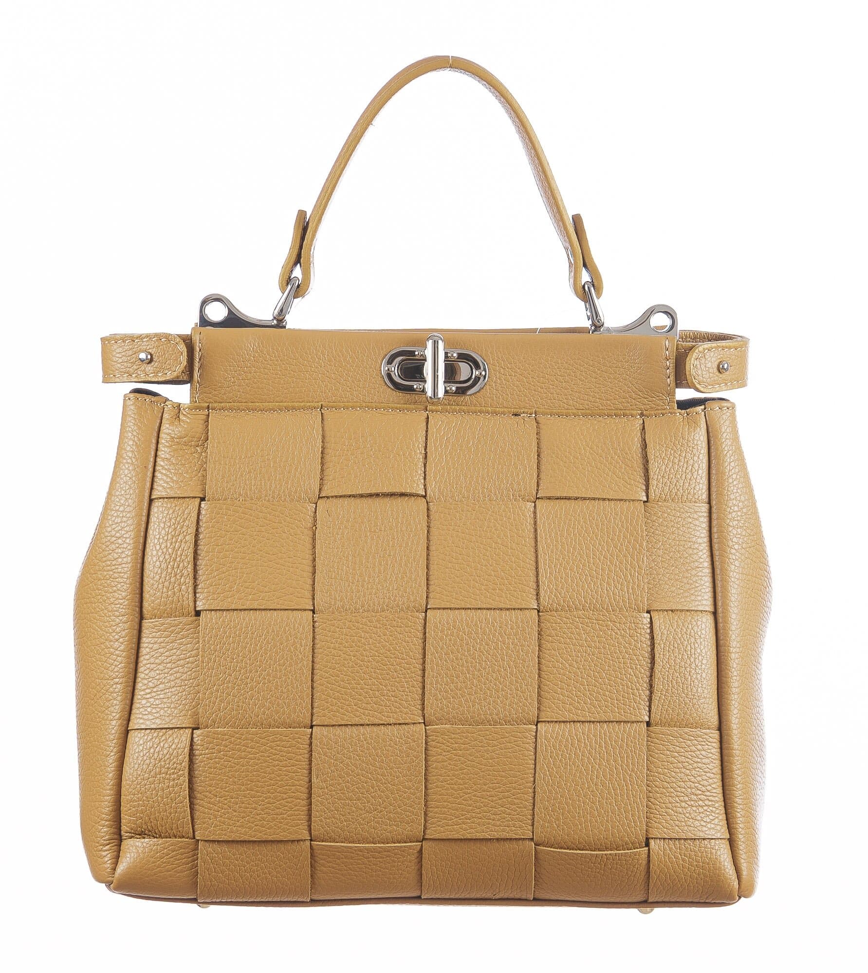 Borsa a mano da donna in vera pelle DALILA, colore GIALLO OCRA, CHIARO SCURO, MADE IN ITALY