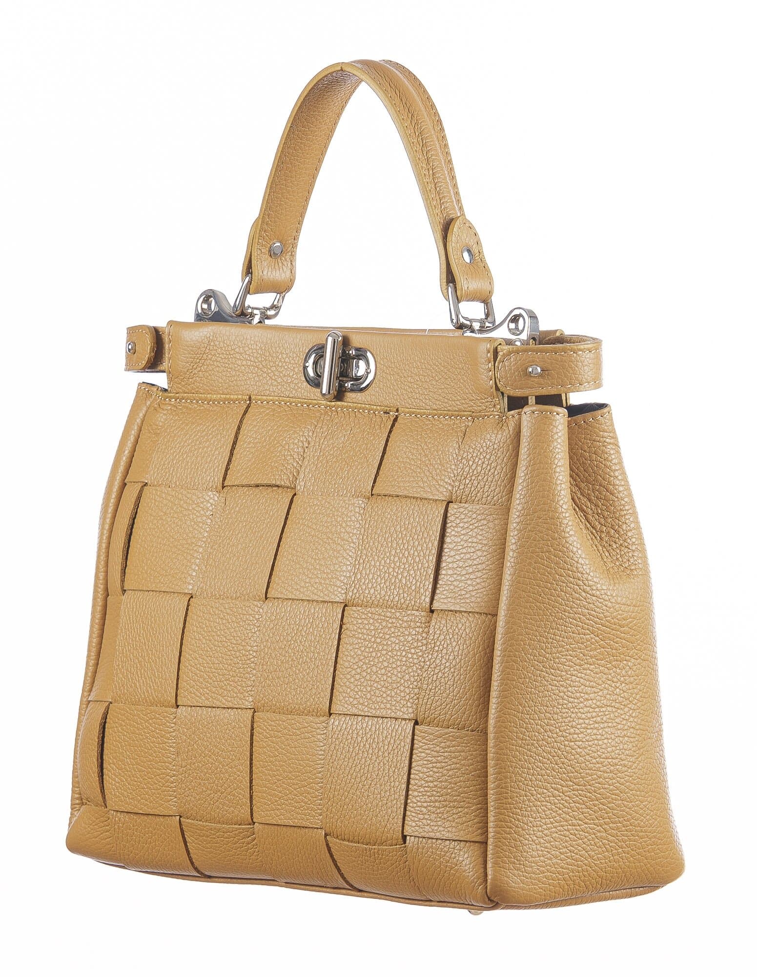 Borsa a mano da donna in vera pelle DALILA, colore GIALLO OCRA, CHIARO SCURO, MADE IN ITALY