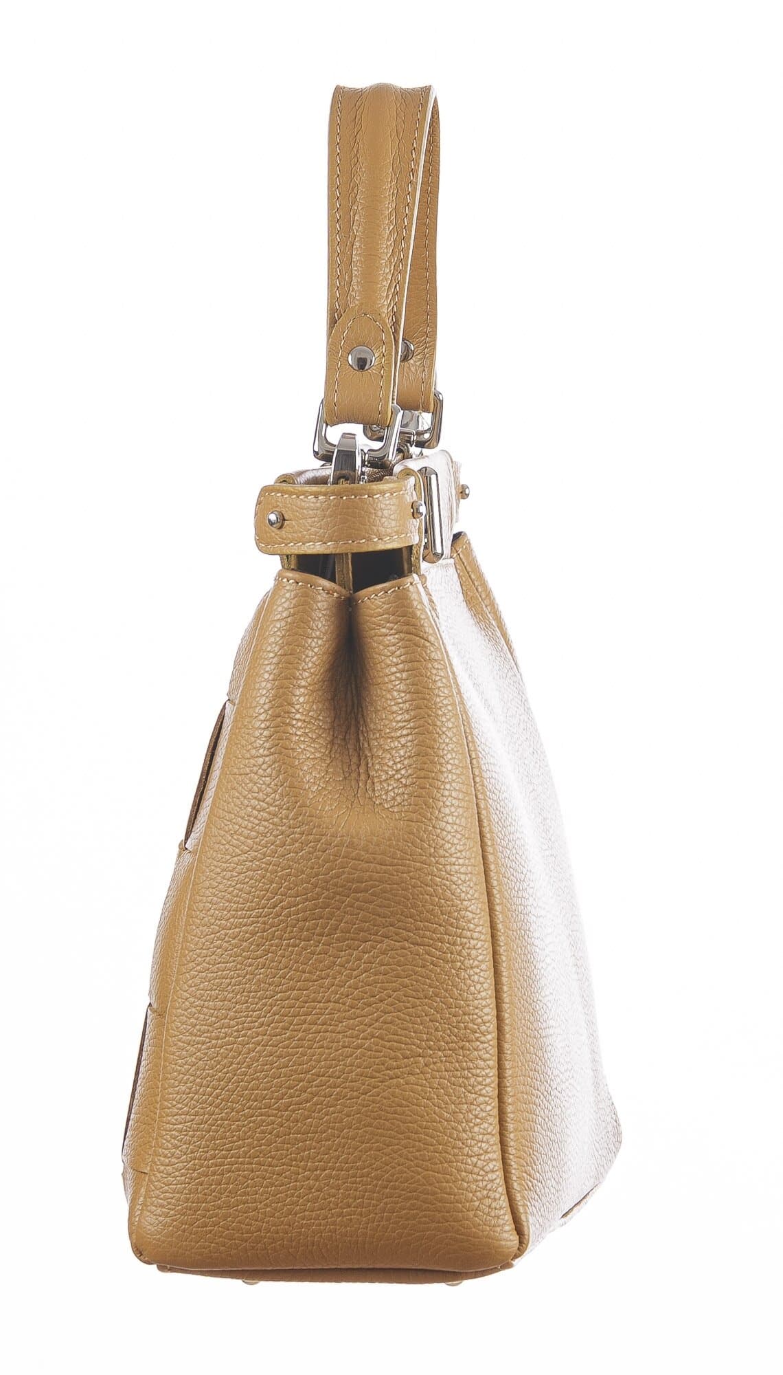 Borsa a mano da donna in vera pelle DALILA, colore GIALLO OCRA, CHIARO SCURO, MADE IN ITALY
