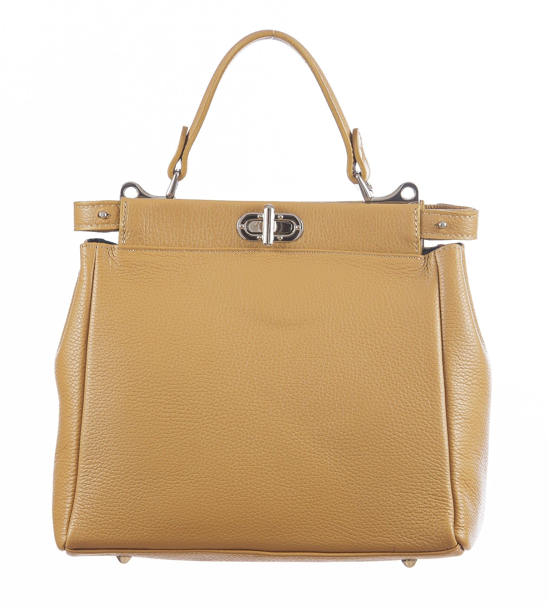 Borsa a mano da donna in vera pelle DALILA, colore GIALLO OCRA, CHIARO SCURO, MADE IN ITALY