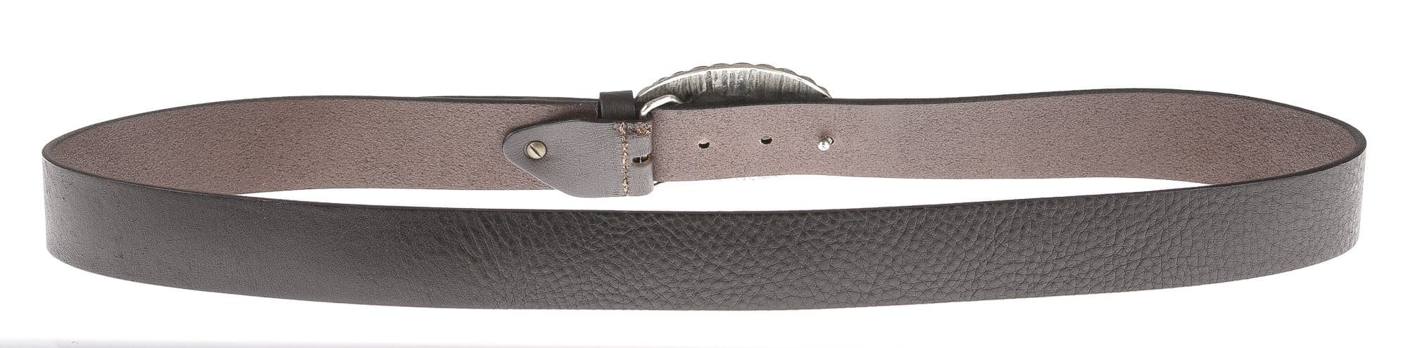 Cintura in vera pelle da uomo HOUSTON, colore TESTA MORO, fibbia in metallo con stivali da cowboy texani, CHIAROSCURO, MADE IN ITALY