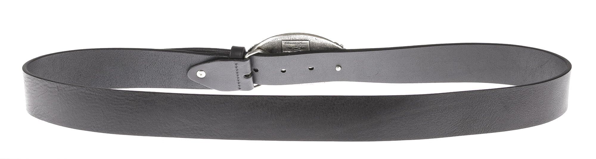 Cintura in vera pelle da uomo OKLAHOMA, colore NERO, fibbia in metallo con aquila, CHIAROSCURO, MADE IN ITALY