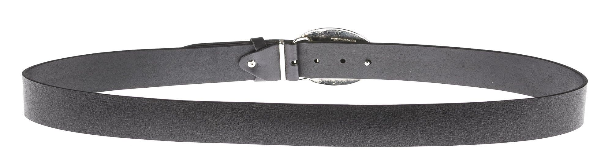 Cintura in vera pelle da uomo MISSOURI, colore NERO, fibbia in metallo con teste di cavalli, CHIAROSCURO, MADE IN ITALY