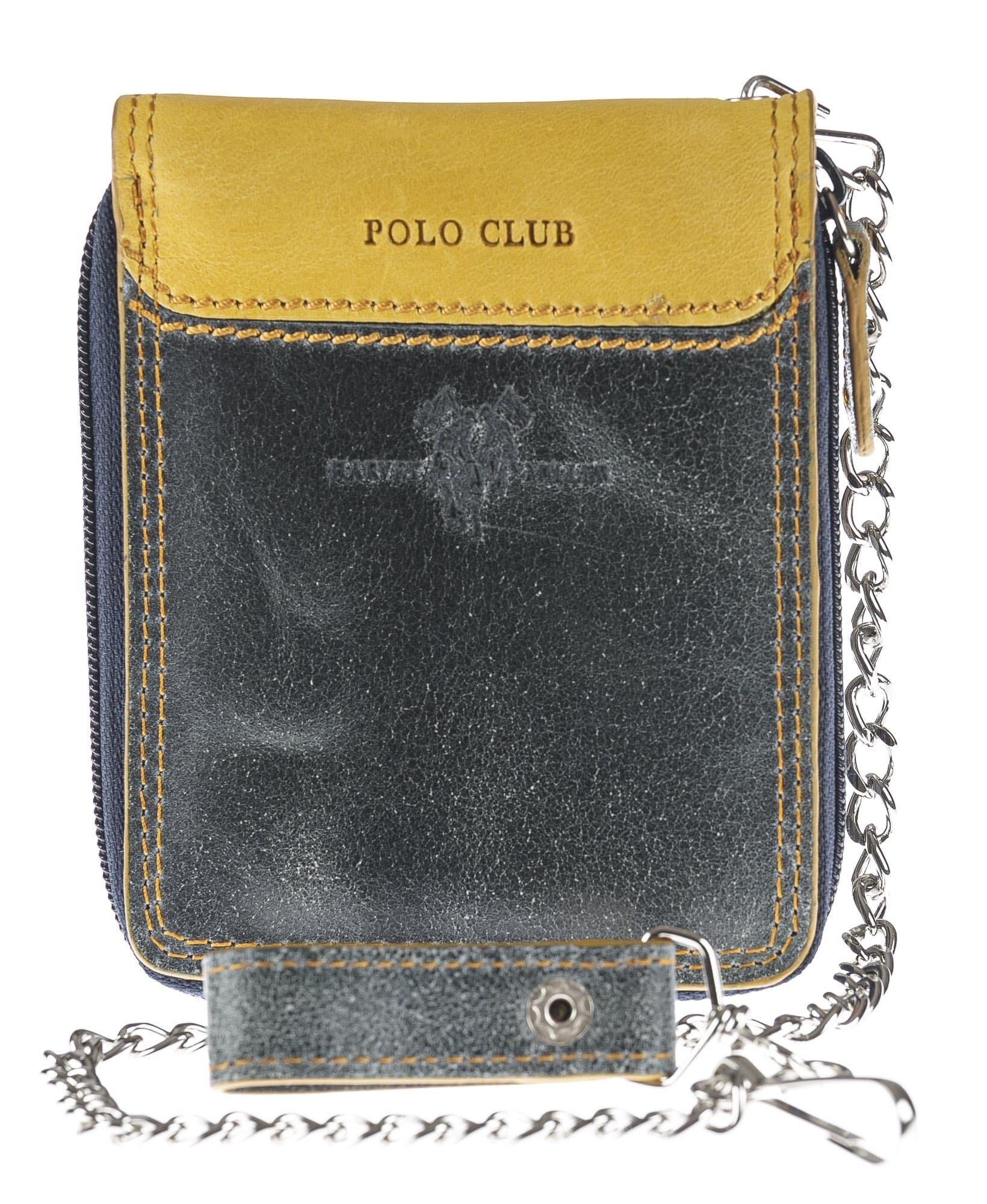 Portafoglio in vera pelle da uomo BOSTON, colore BLU JEANS/GIALLO, HARVEY MILLER - POLO CLUB, MADE IN ITALY