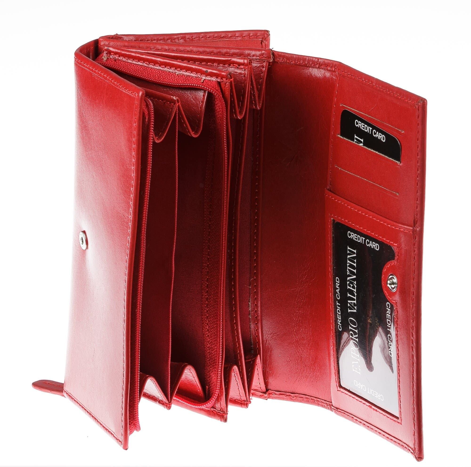 Portafoglio in vera pelle da donna LOTUS FLOWER, colore ROSSO, EMPORIO VALENTINI, MADE IN ITALY